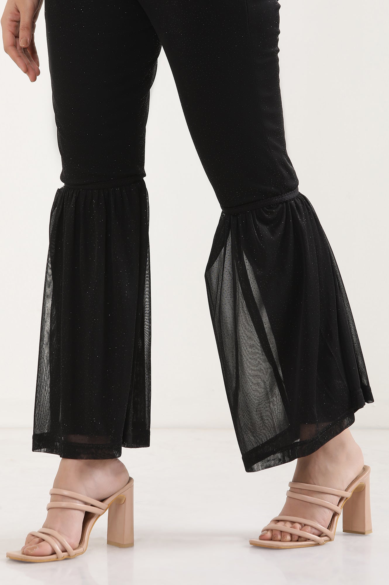 Black Printed Flared Sharara With Elasticated Waist