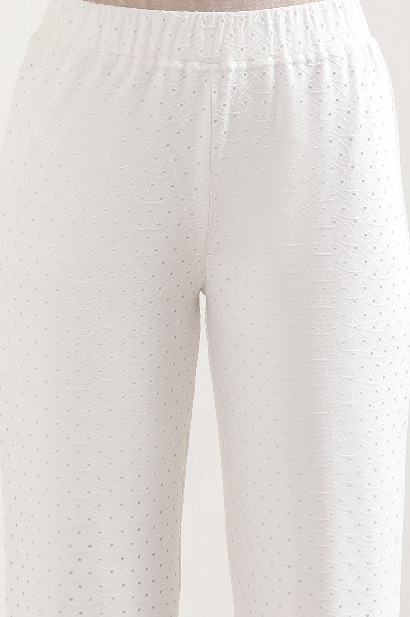 White Solid Straight Fit Palazzo With Elasticated Waist