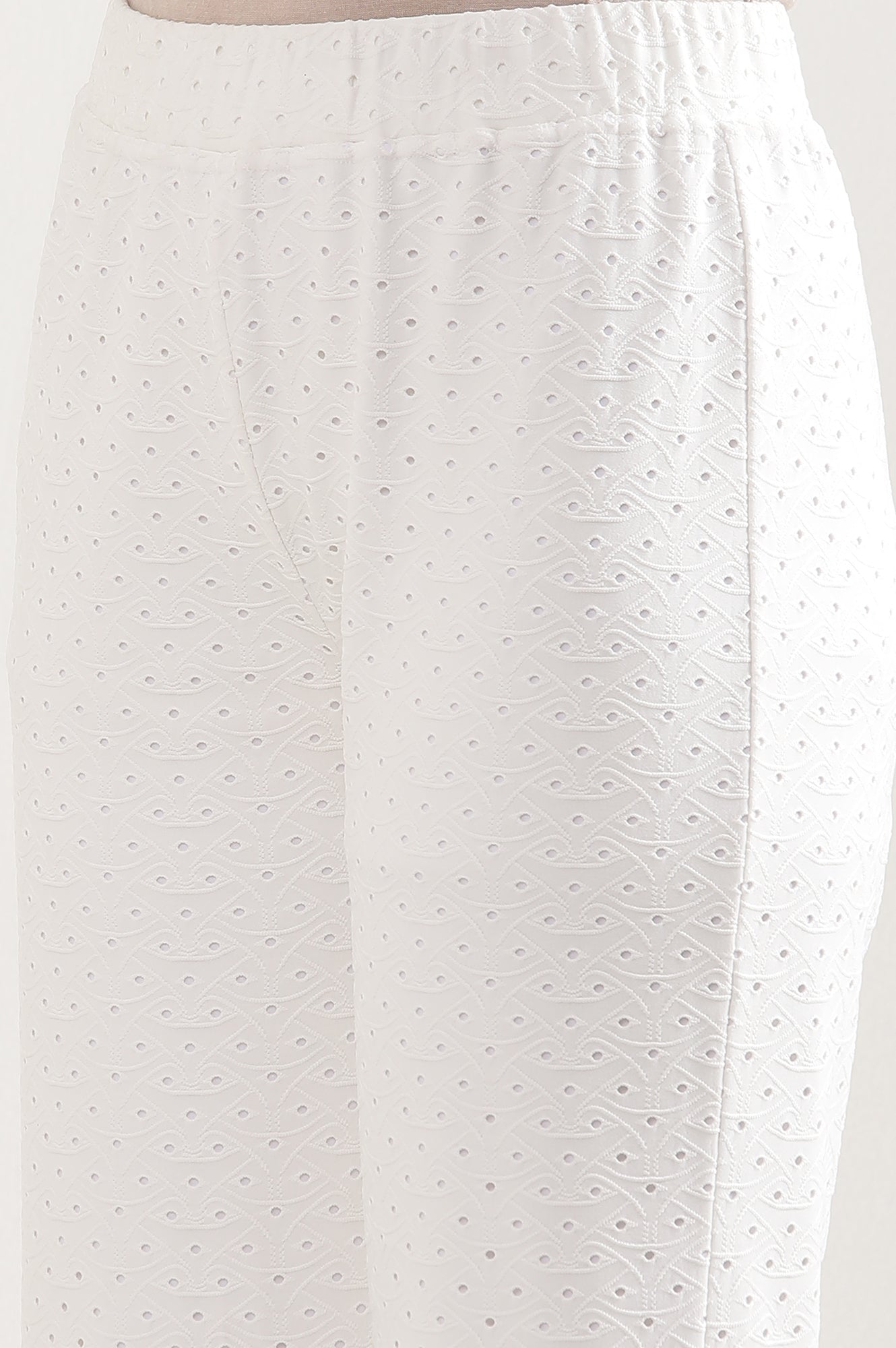 White Solid Straight Fit Palazzo With Elasticated Waist