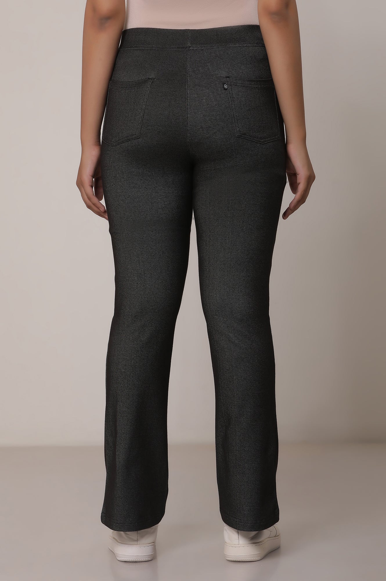 Black Solid Cotton Blend Flarred Trousers & Pants