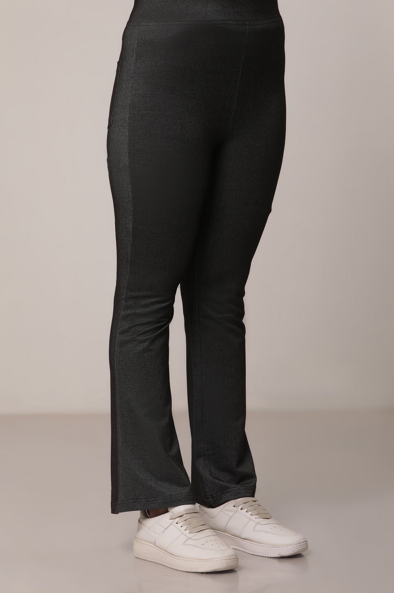 Black Solid Flared Cotton Pants