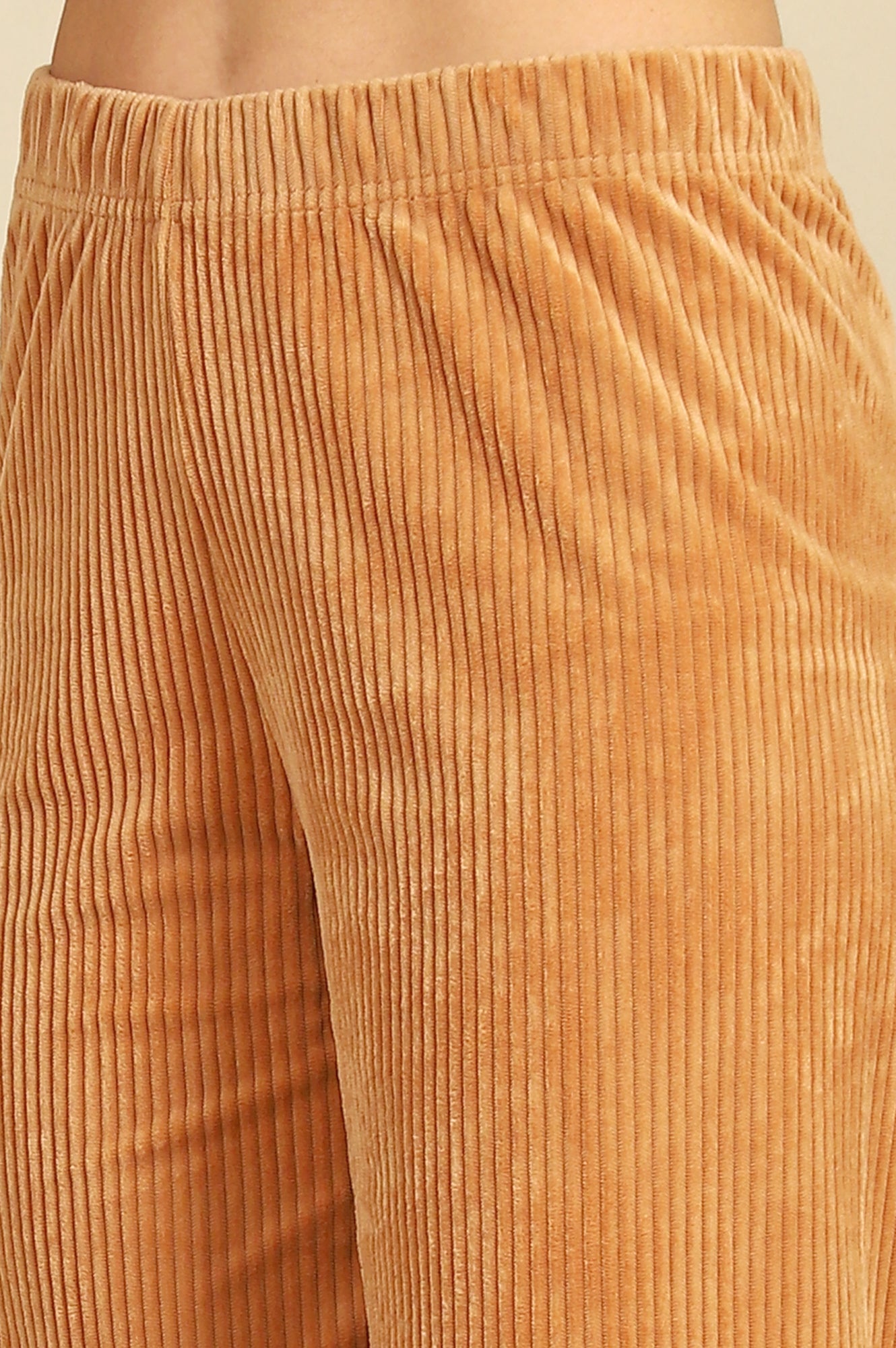 Brown Solid Cotton Blend Straight Trousers & Pants