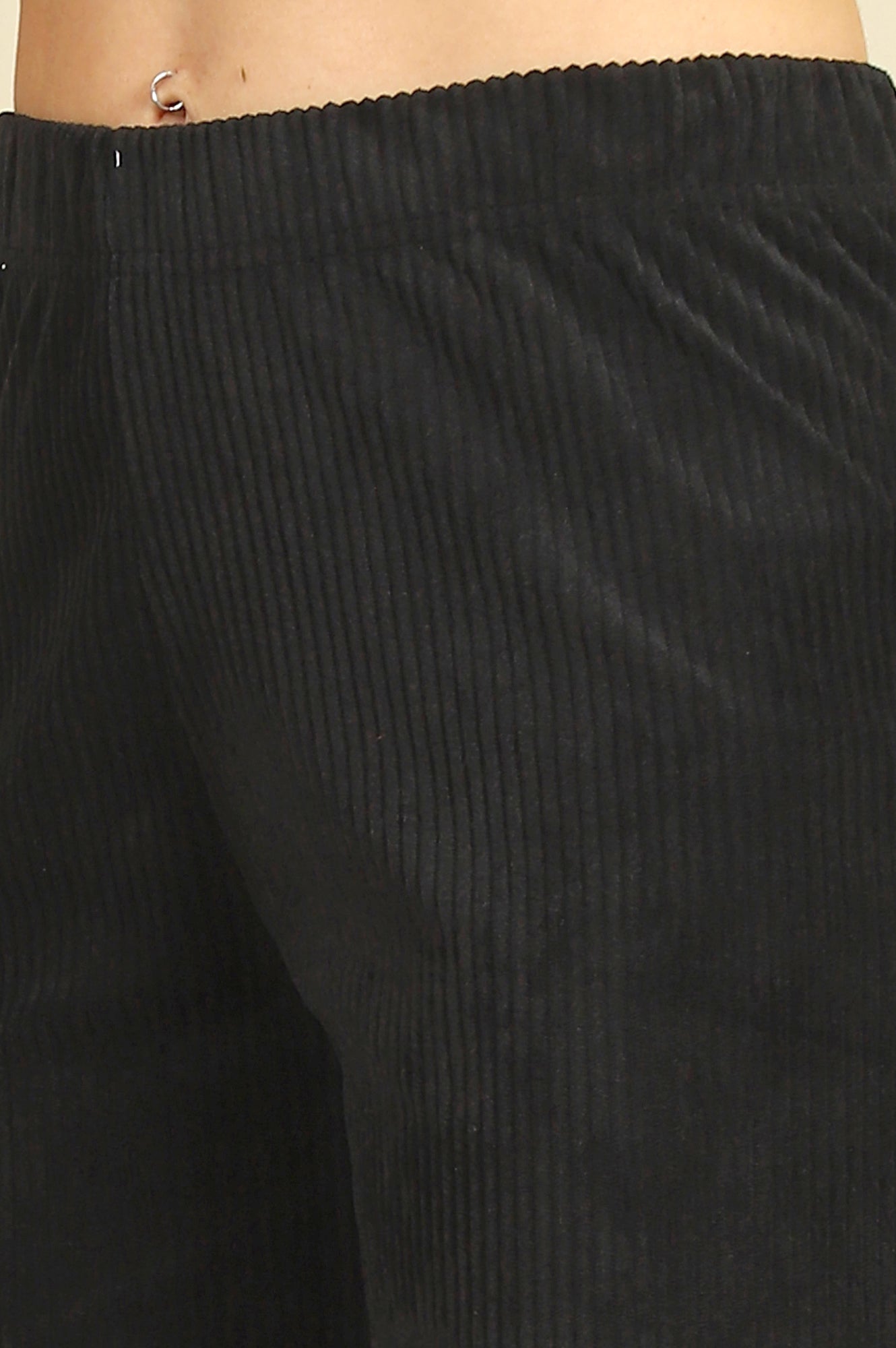 Black Solid Cotton Blend Straight Trousers & Pants