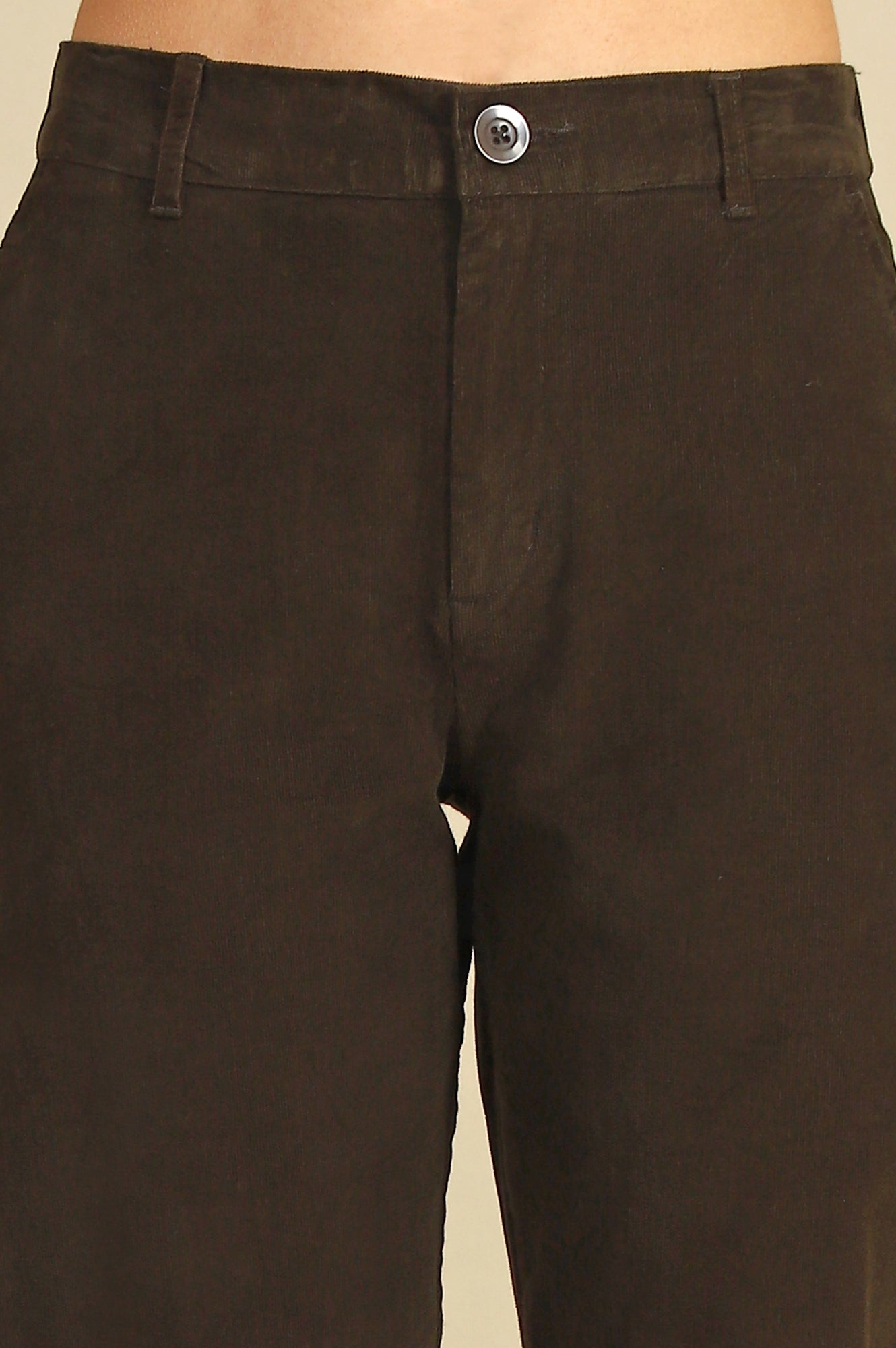 Green Solid Cotton Blend Straight Trousers & Pants
