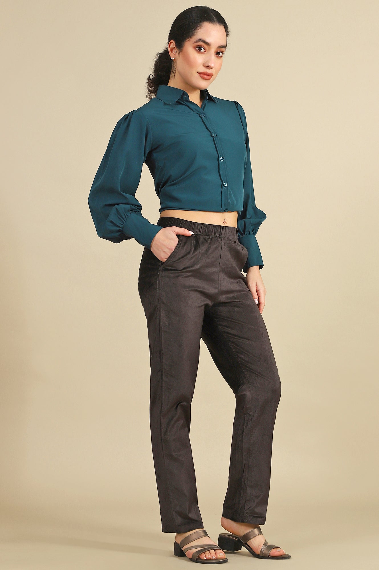 Grey Solid Straight Trousers & Pants