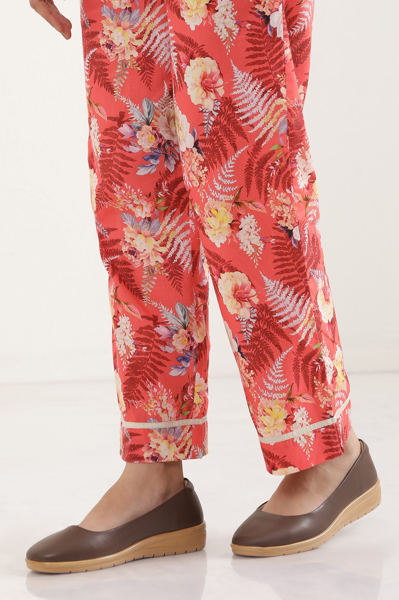 Red Floral Printed Wide Leg Cotton Palazzo With Elasticated Waist