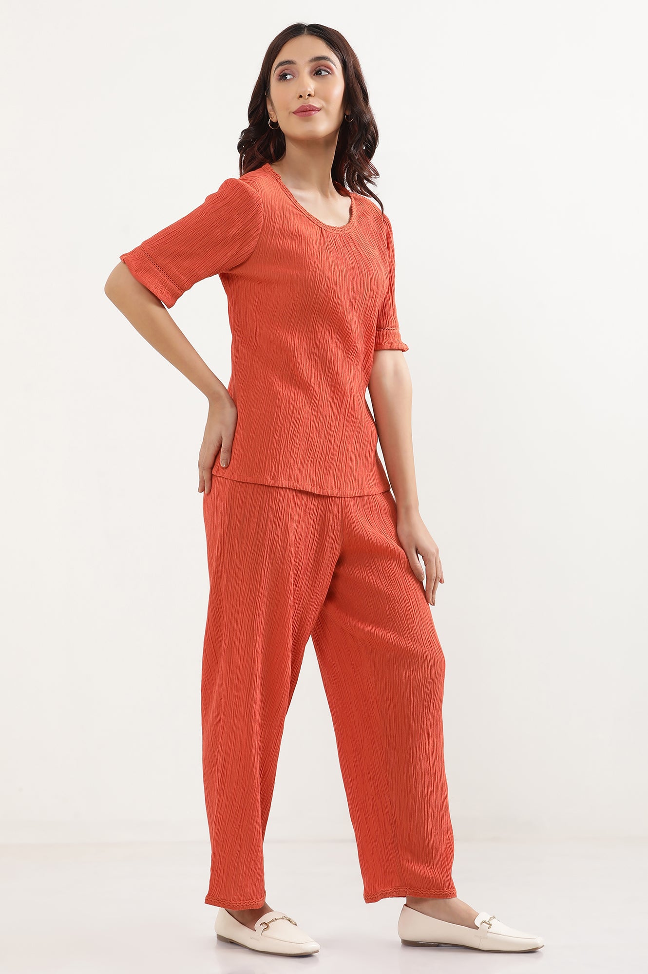 Rust Solid Straight Fit Rayon Palazzo With Elasticated Waist