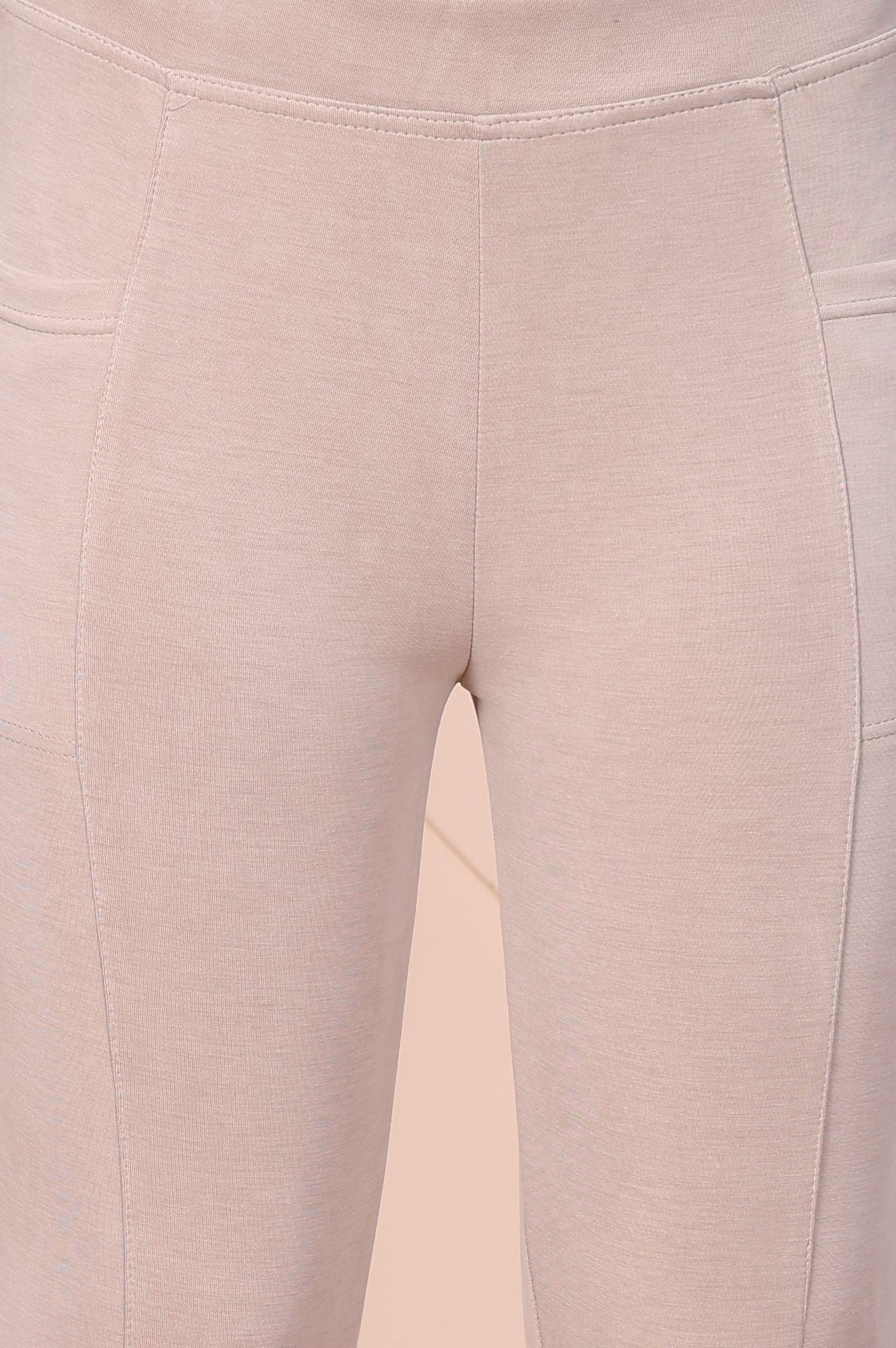 Beige Solid High-Waist Modal Tights