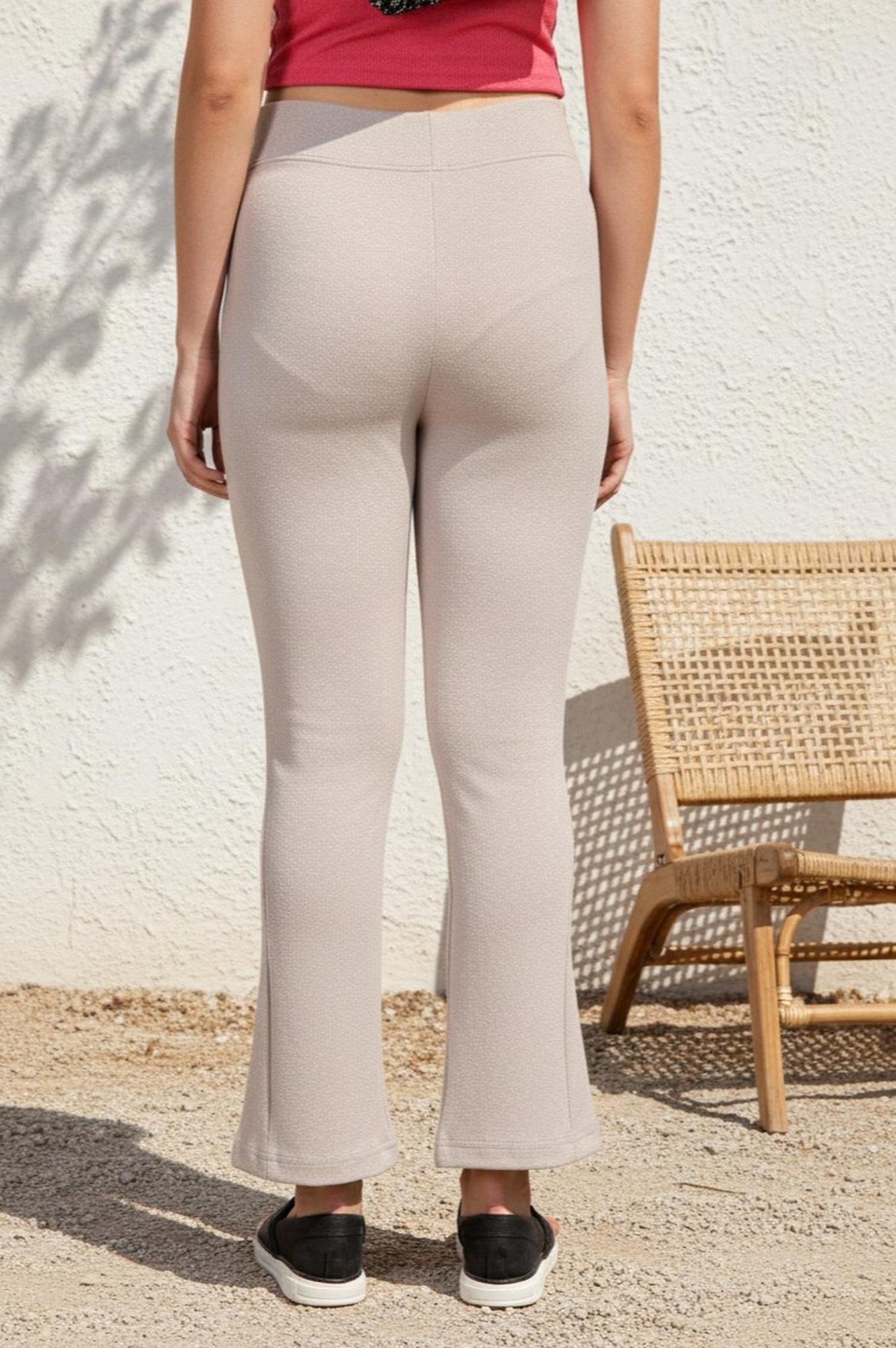 White Solid Flared Woven Tights