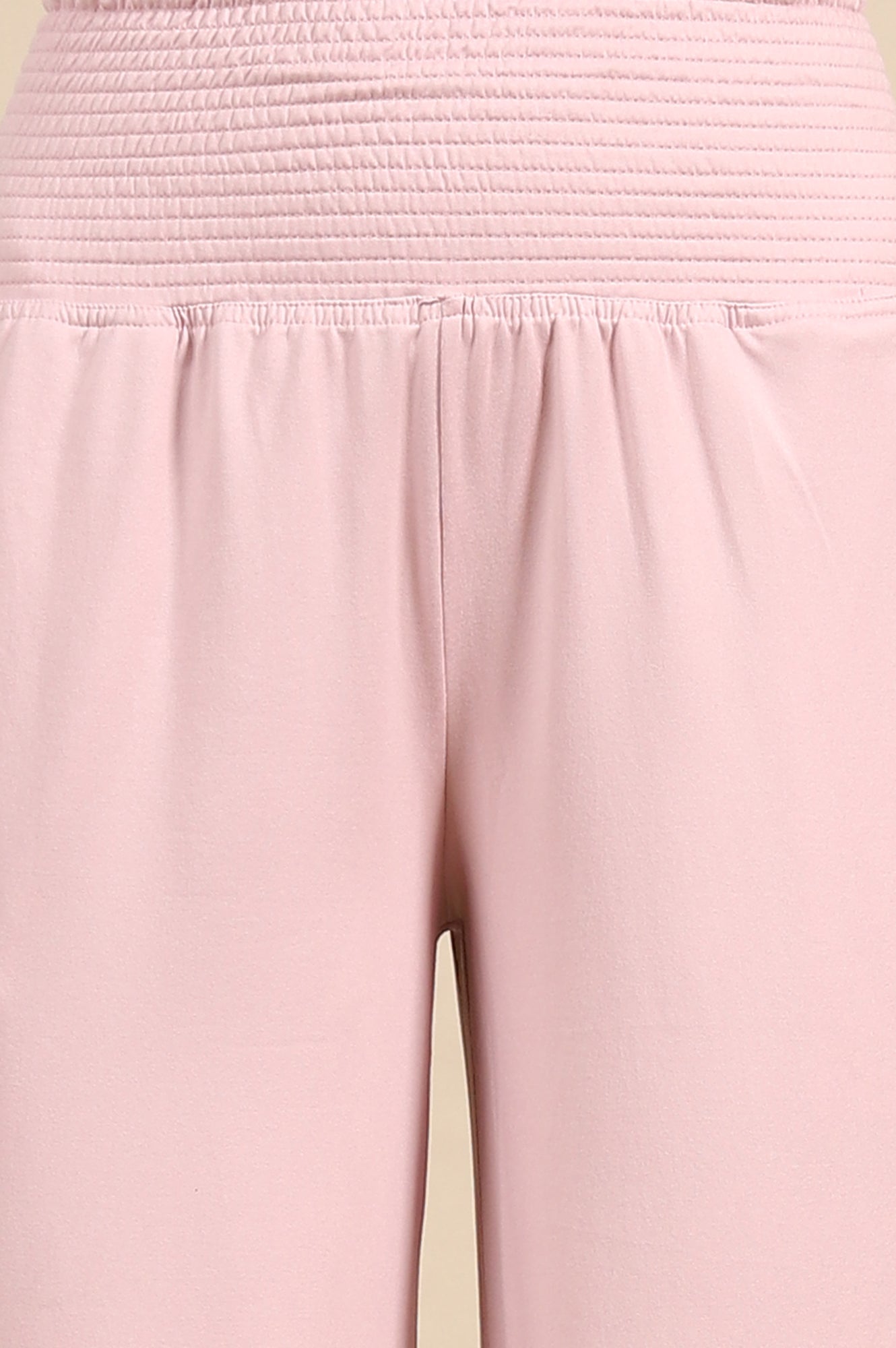Pink Solid Flared Pants With Smoked High Waisted Detail