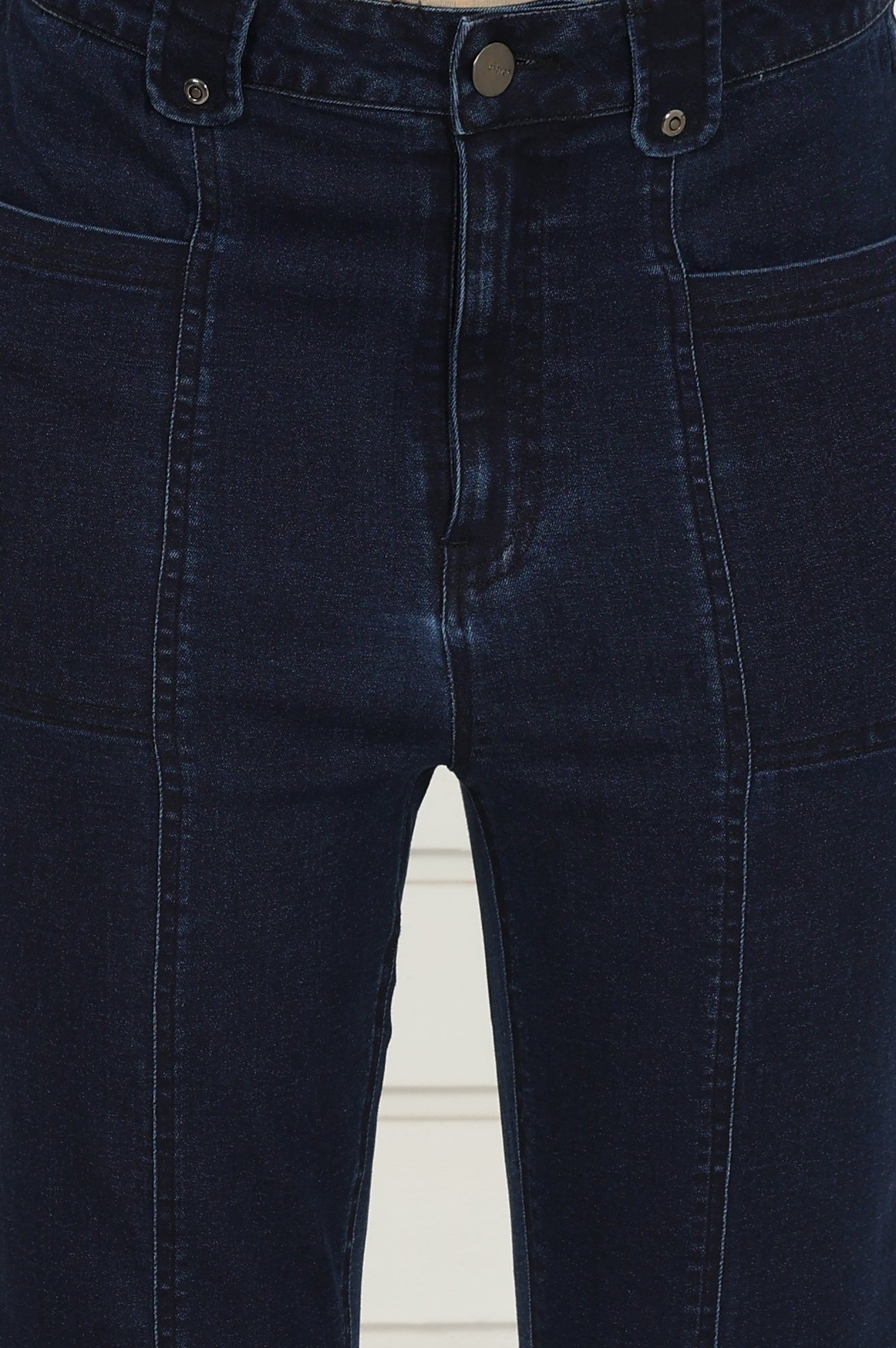 Blue Denim Lycra Mid Rise Calf Length Capri with YKK Zipper