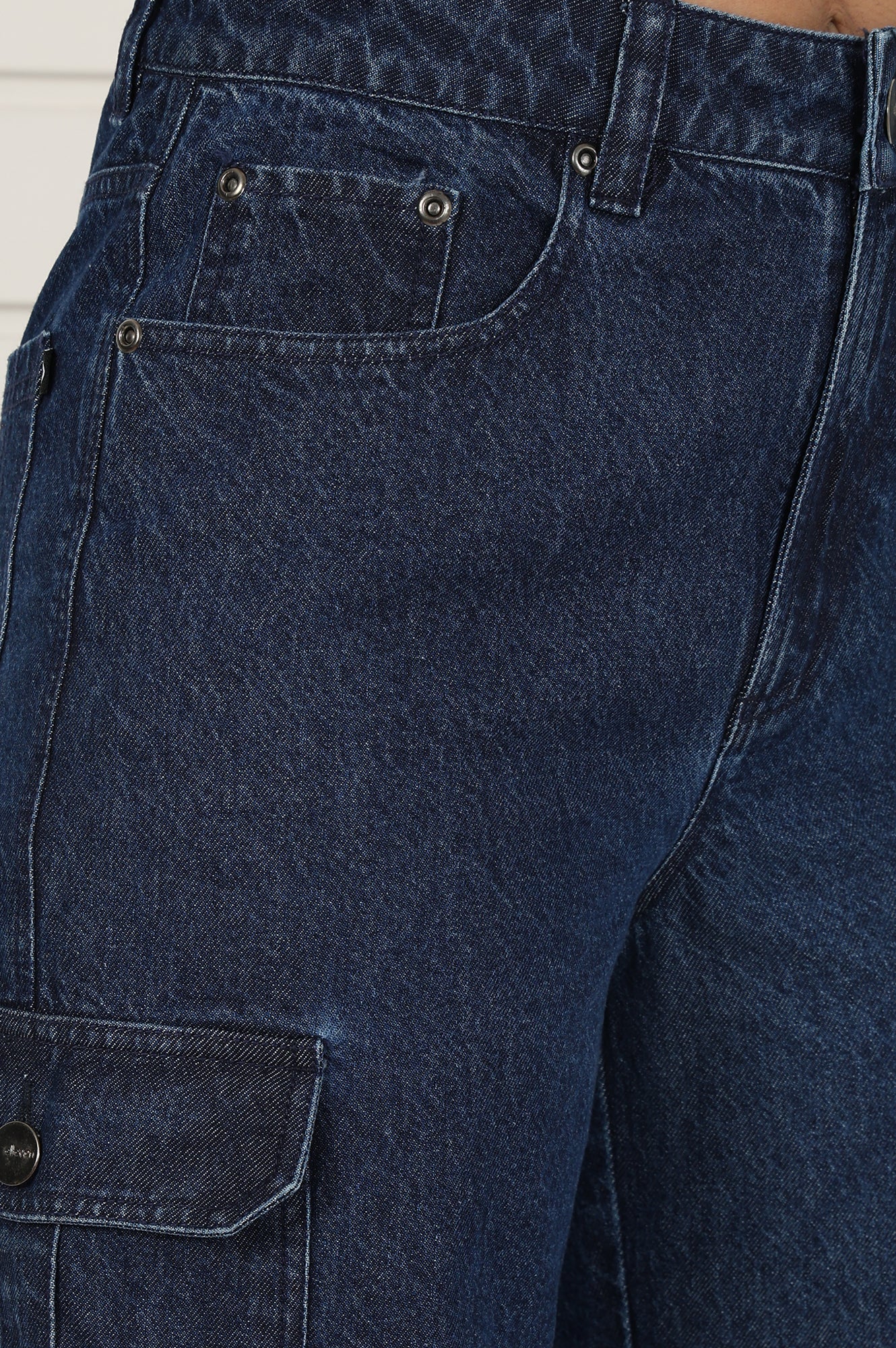 Blue Denim Mid Rise Ankle Length Flared Pants with YKK Zipper