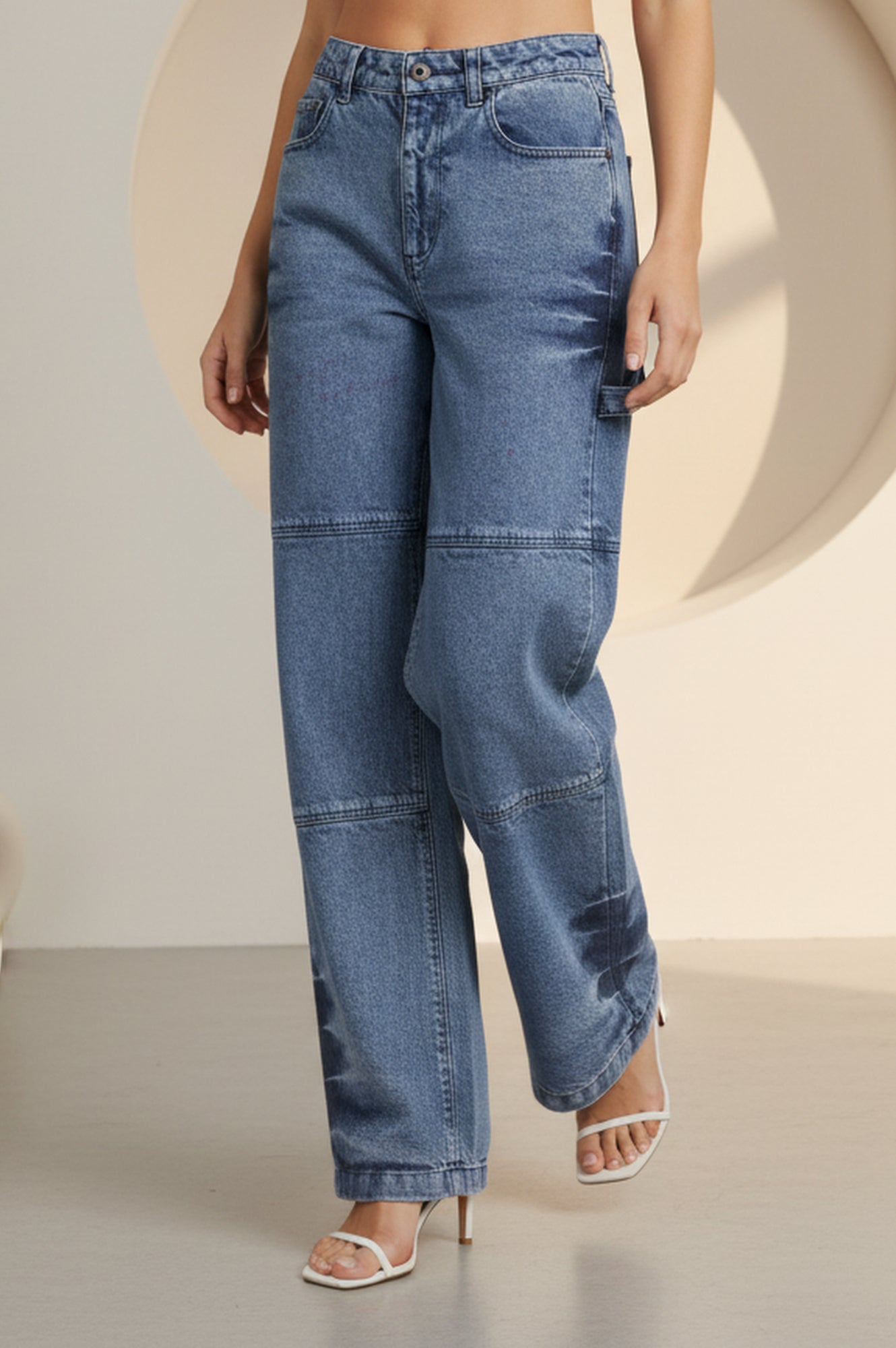 Blue Pure Cotton Wide Leg High Rise Jeans