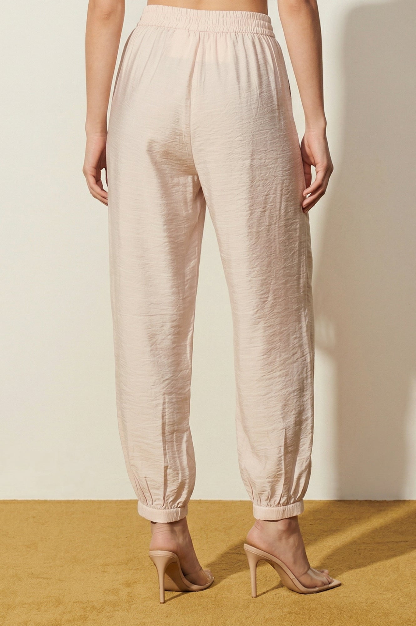Beige Solid Rayon Ankle Length Harem Pants