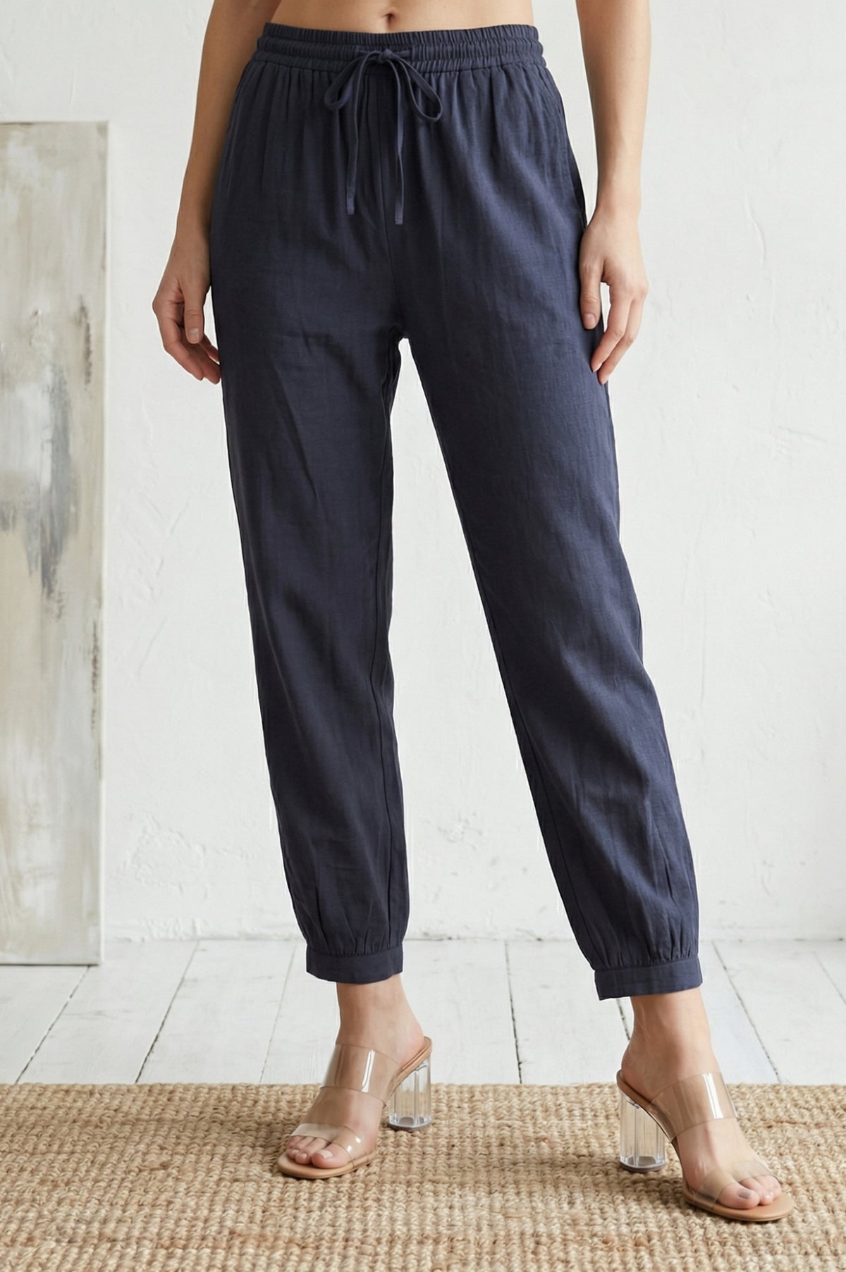 Navy Blue Solid Rayon Blend Ankle Length Harem Pants