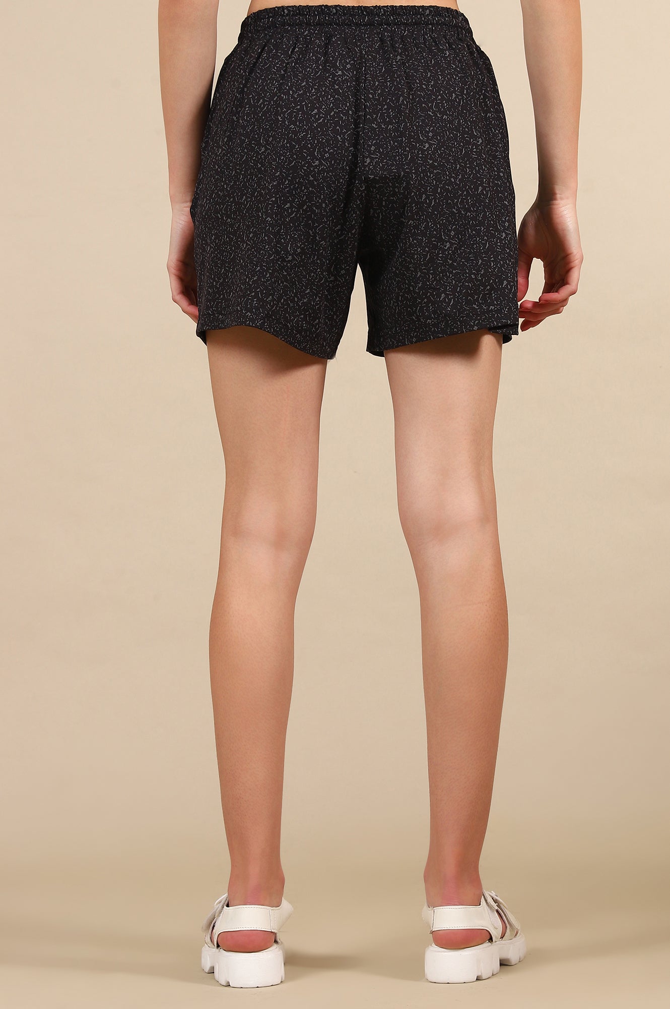 Black Abstract Printed Loose Fit Shorts With Drawstring