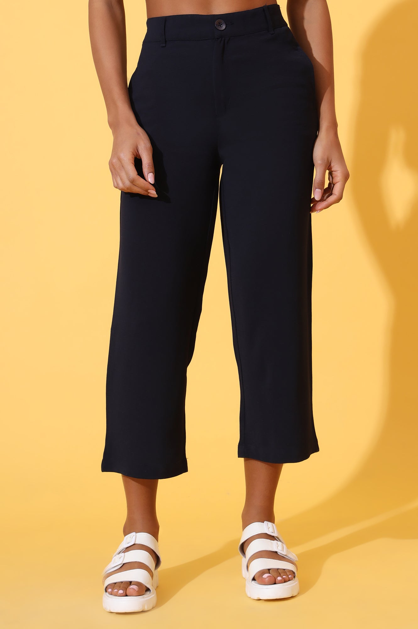Navy Blue Solid Straight Western Culottes with YKK Zipper