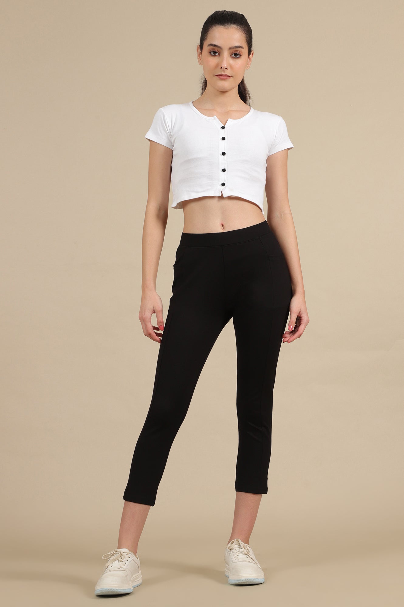 Black Solid Skinny Fit Yoga Tights With Elasticated Waist