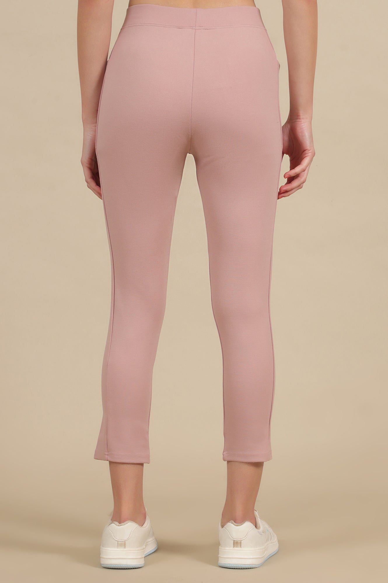 Pink Solid Skinny Fit Yoga Tights With Elasticated Waistband
