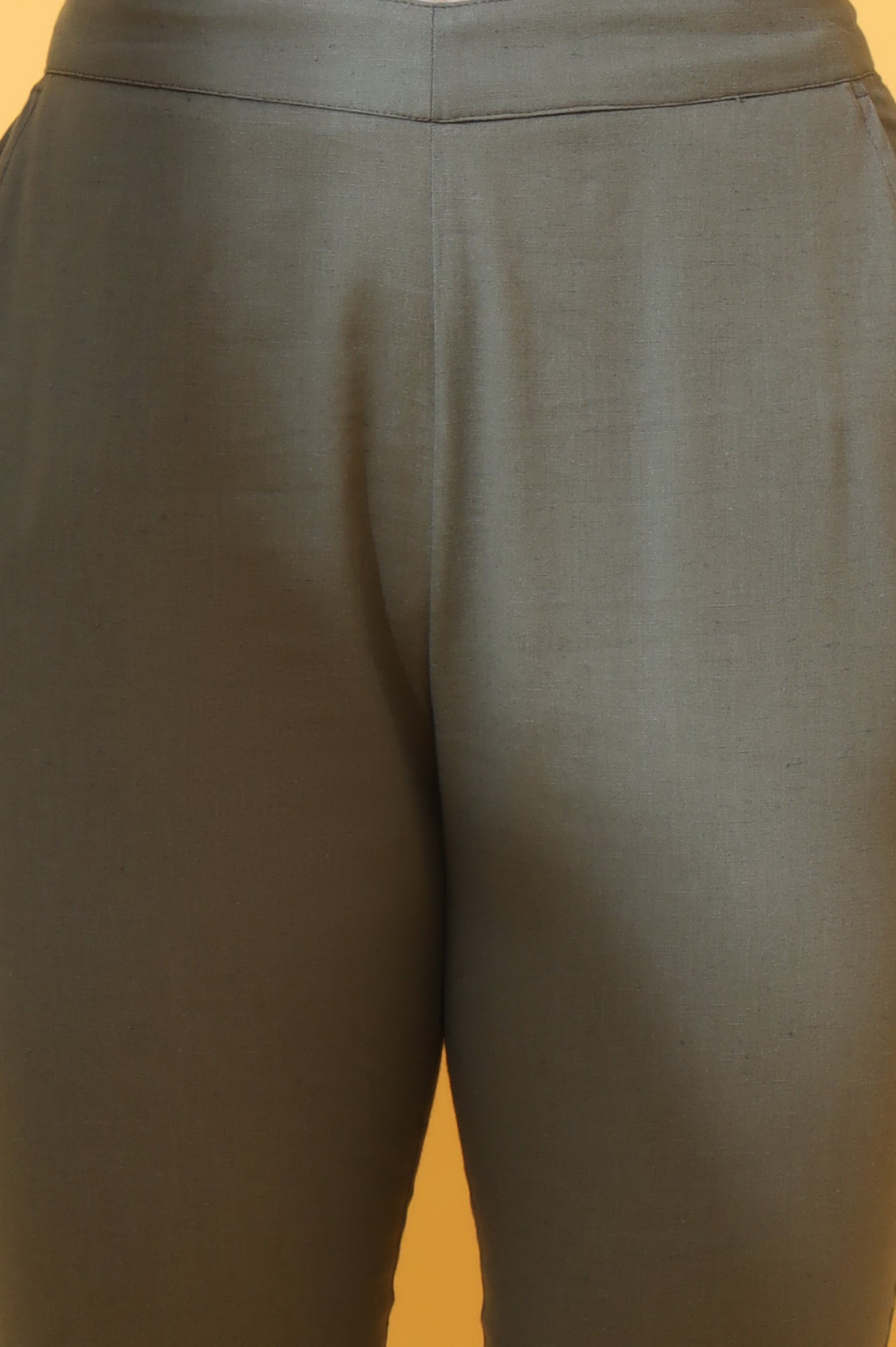 Oil Green Solid Cotton Flax Trouser Pants