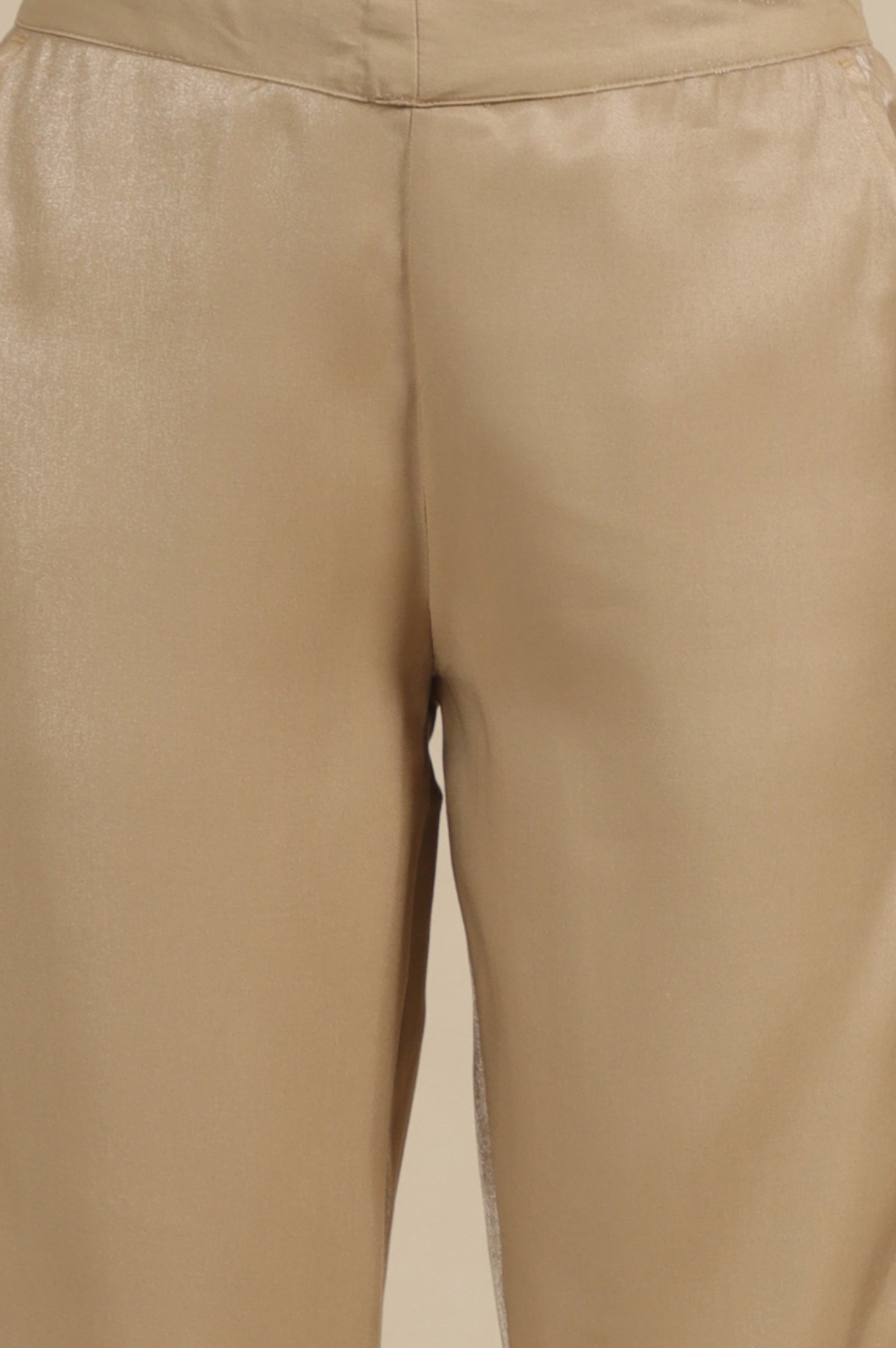 Gold Solid Straight Fit Trousers With Elasticated Waist