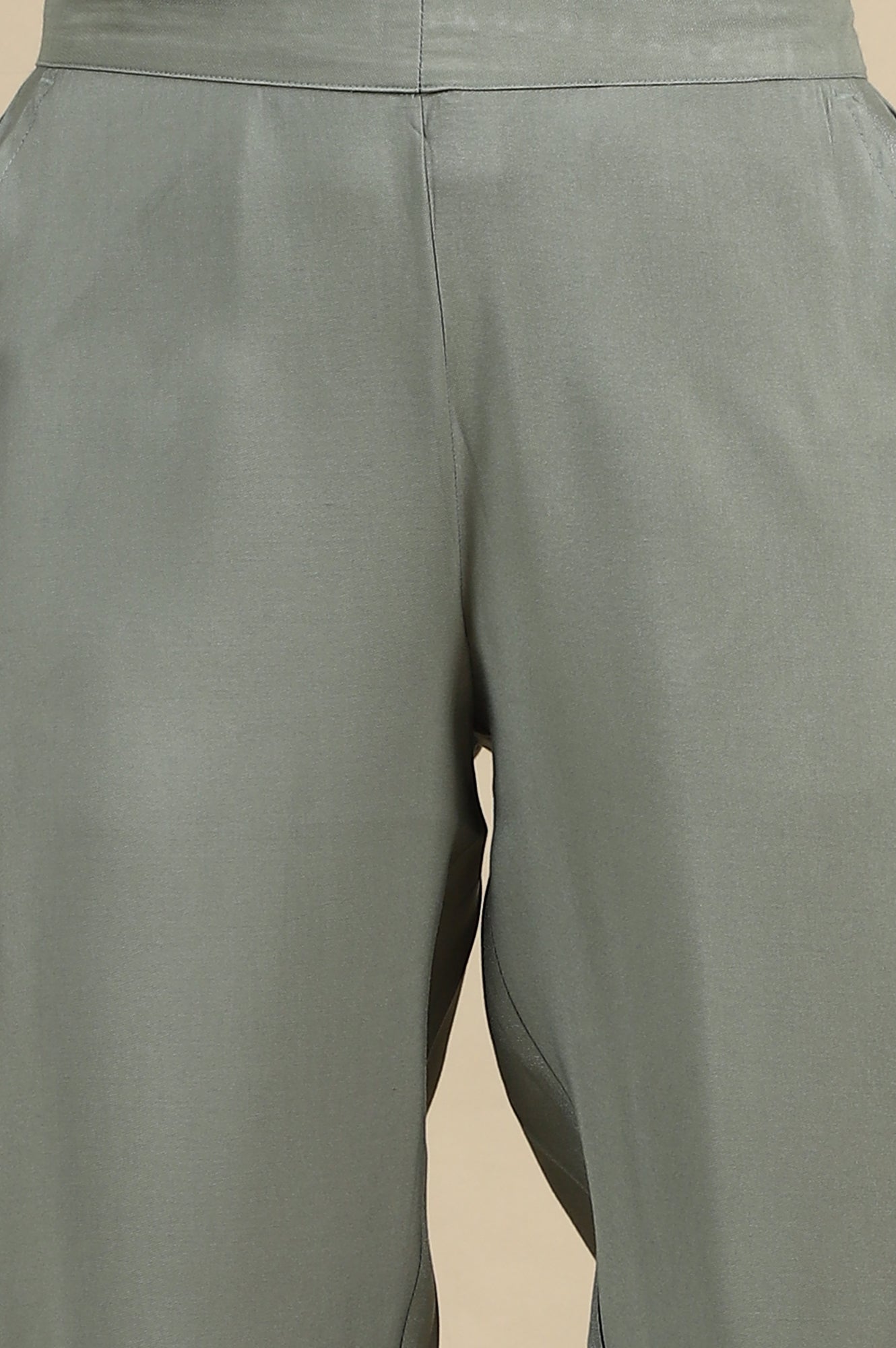 Grey Solid Straight Fit Trousers With Elasticated Waist