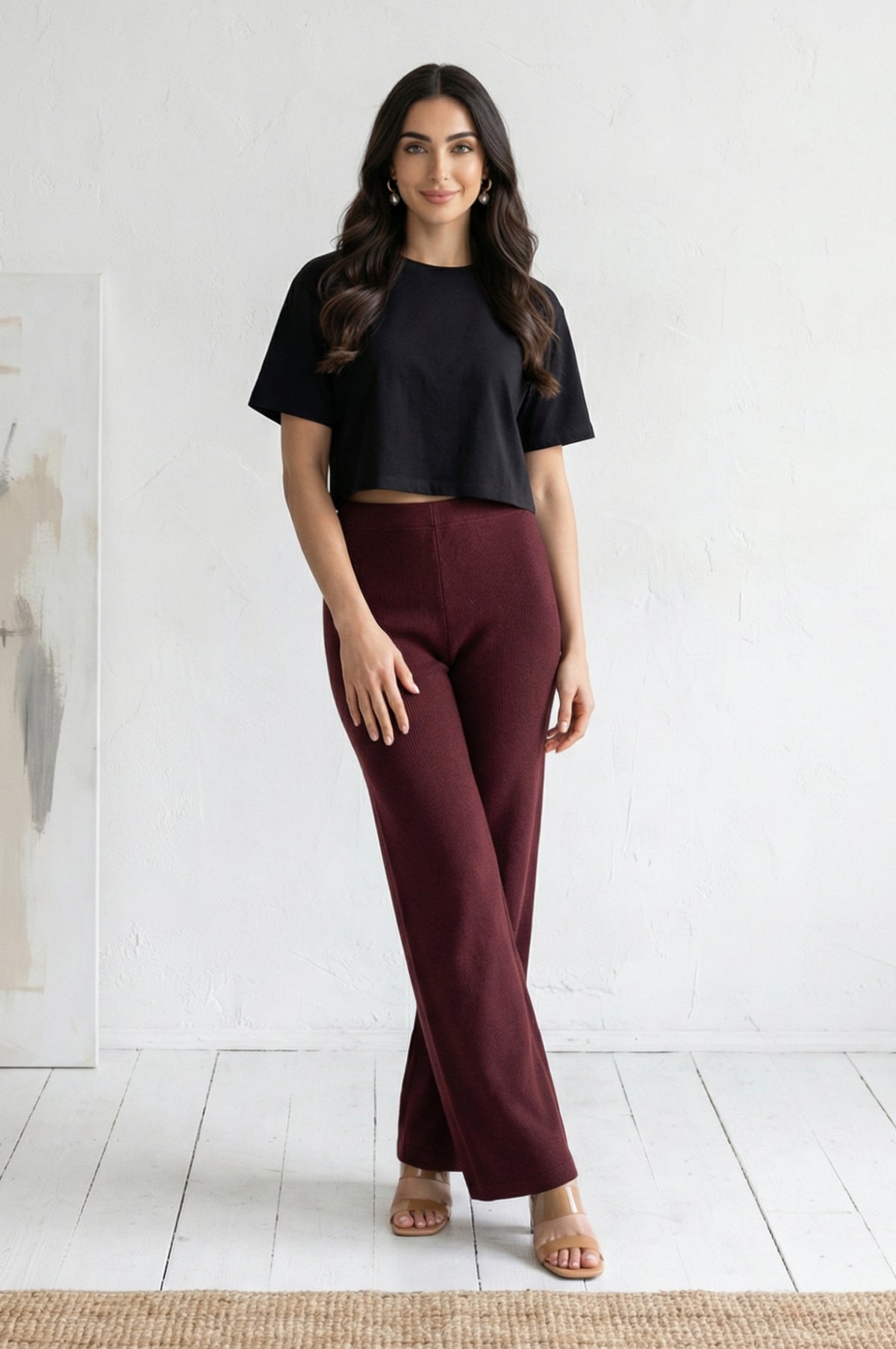 Maroon Solid Acrylic Blend Straight Fit Ankle Length Palazzo