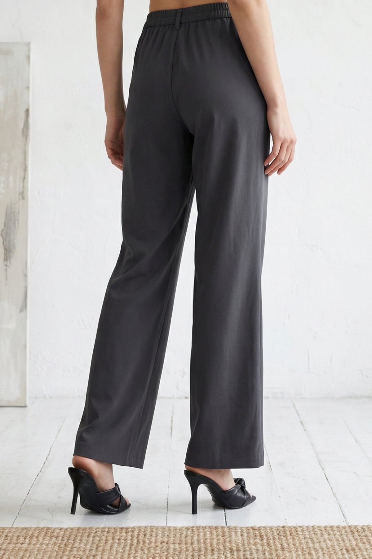 Charcoal Solid Straight Fit Ankle Length Trousers