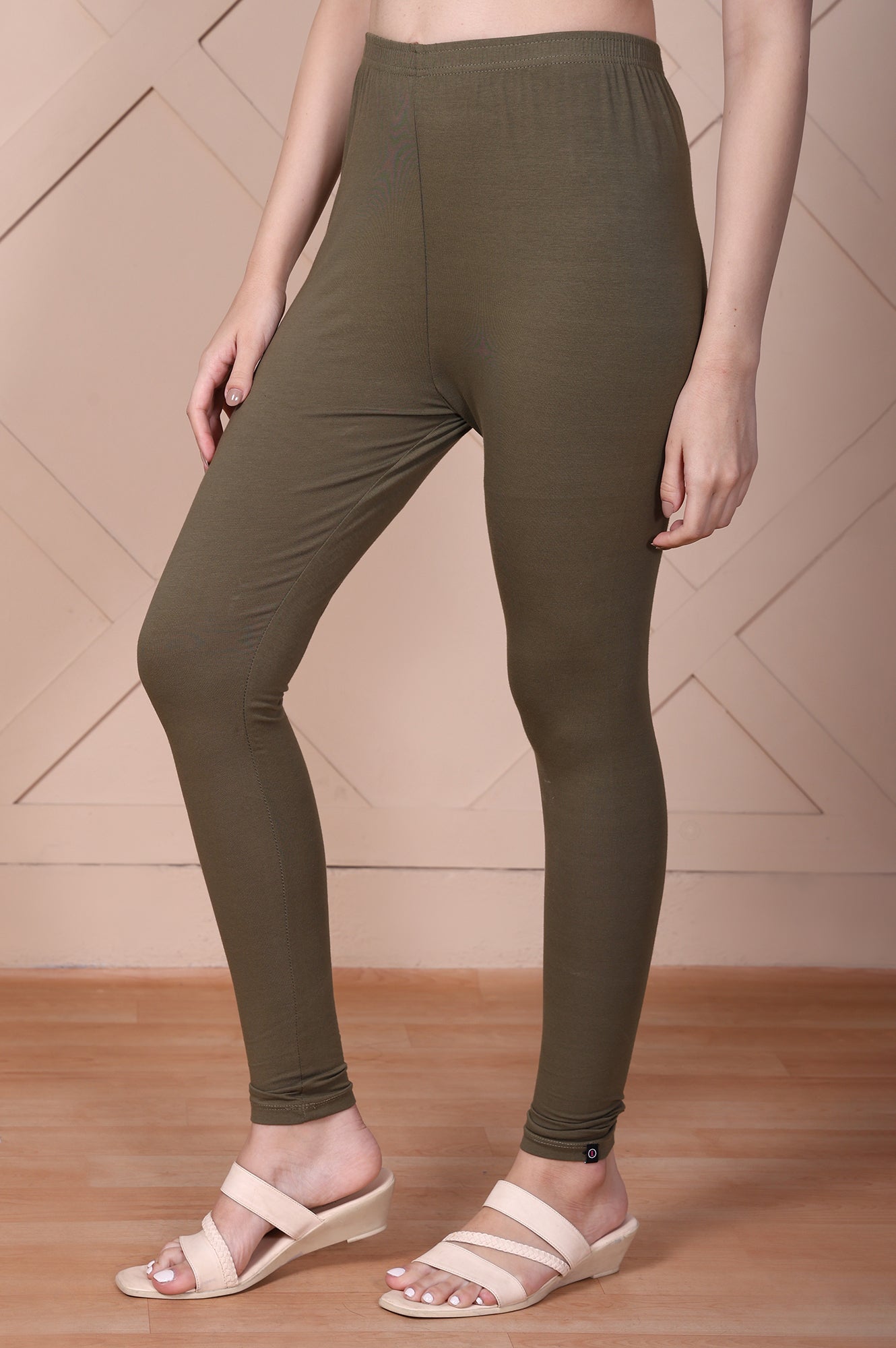 Olive Green Skinny Fit Ankle Length Cotton Tights