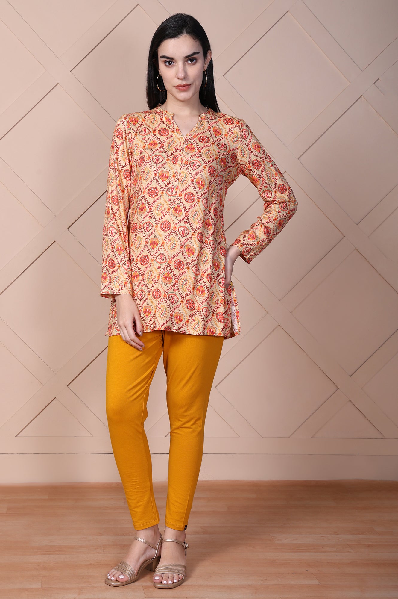Mustard Solid High-Waisted Cotton Tights