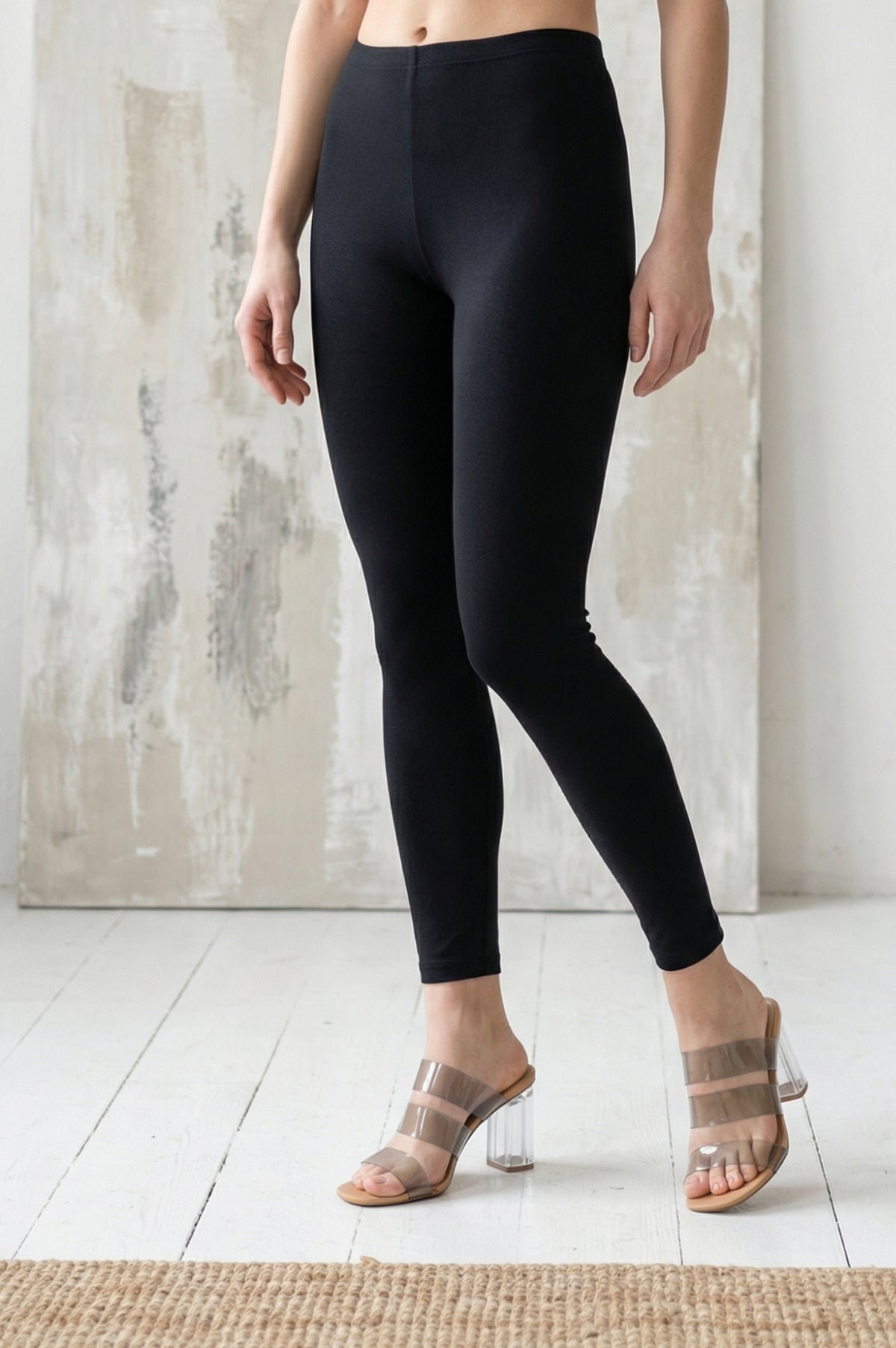 Black Solid Cotton Lyrca Skinny Fit Ankle Length Leggings