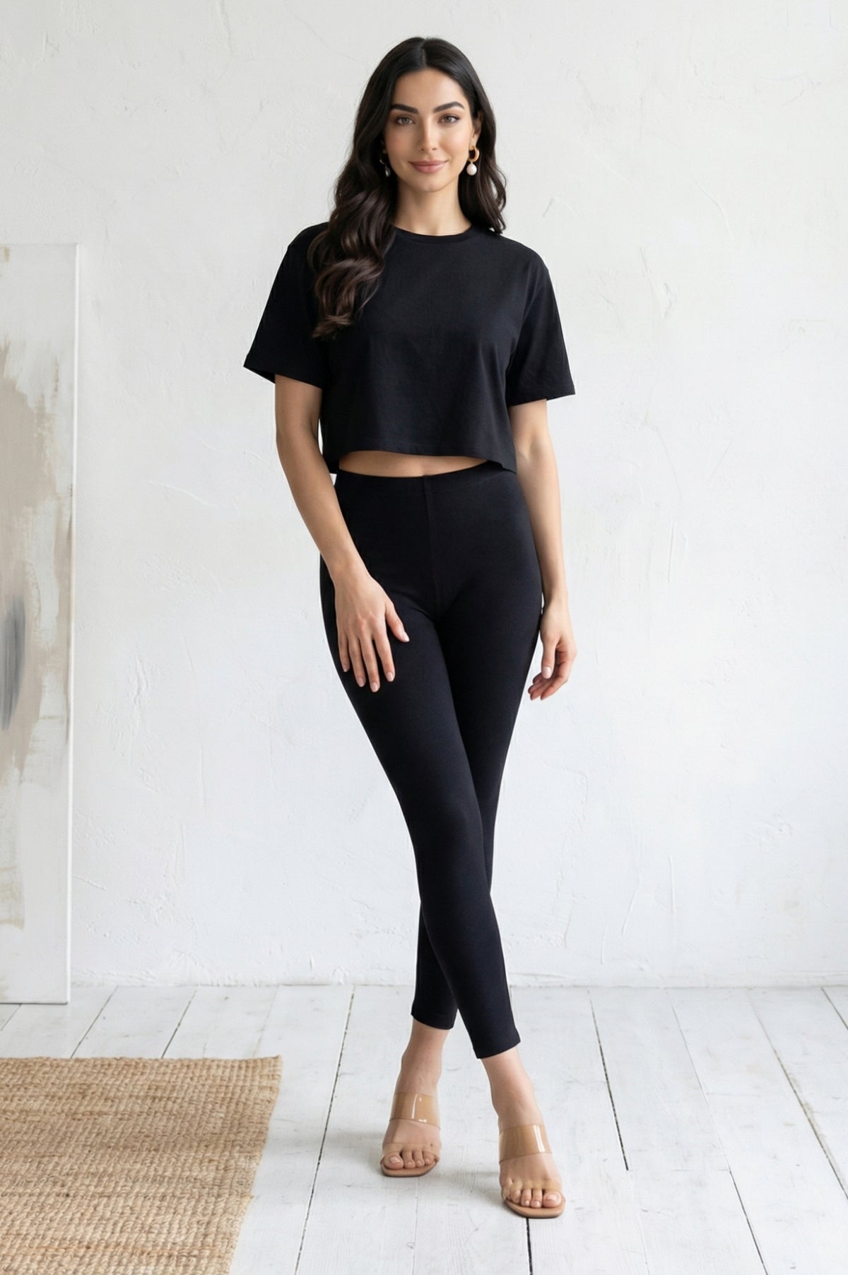 Black Solid Cotton Lyrca Skinny Fit Ankle Length Leggings