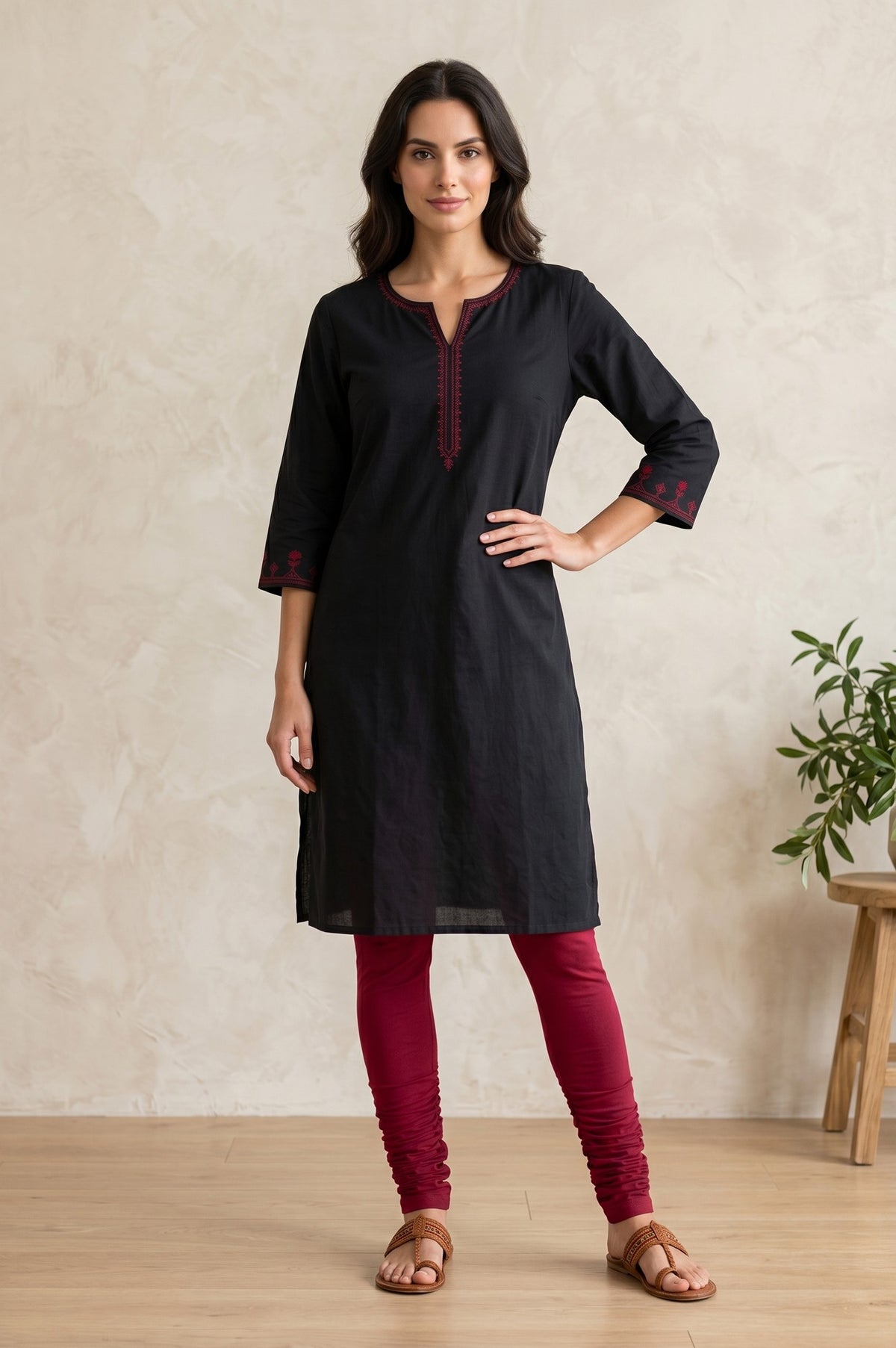 Maroon Pure Cotton Skinny Fit Ankle Length Leggings