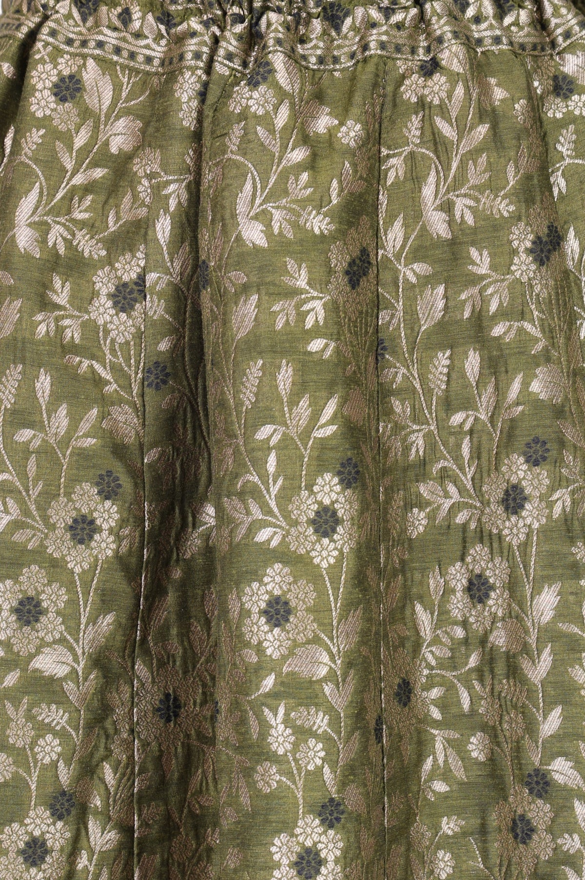 Olive Yarn Dyed Jacquard Flared Long Skirt