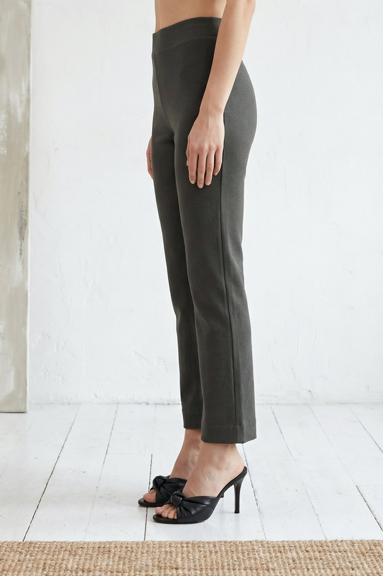 Olive Solid Cotton Blend Slim Fit Flared Pants