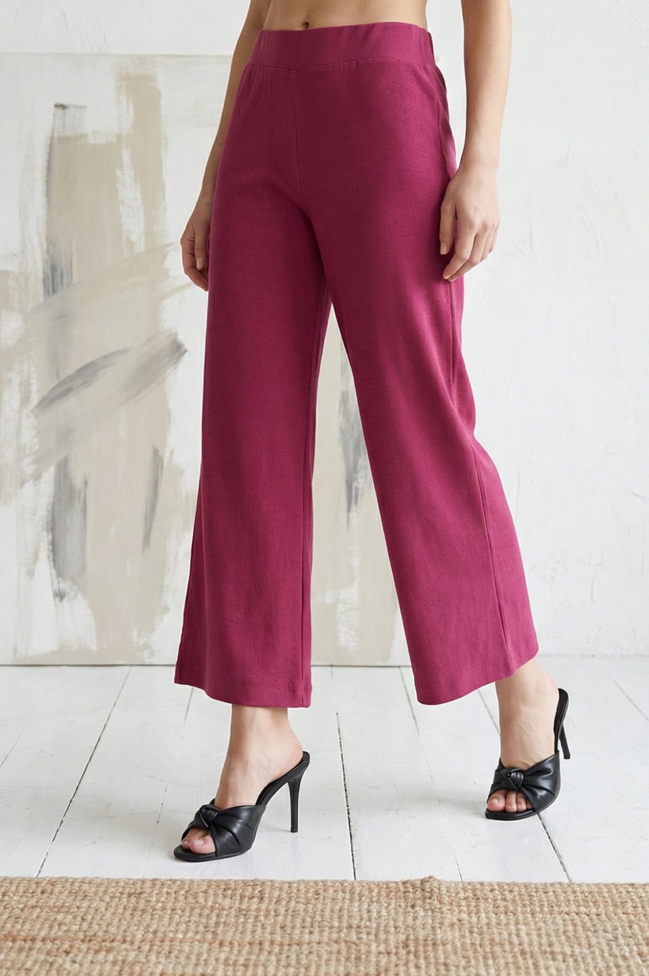 Magenta Solid Cotton Blend Ankle Length Flared Pants