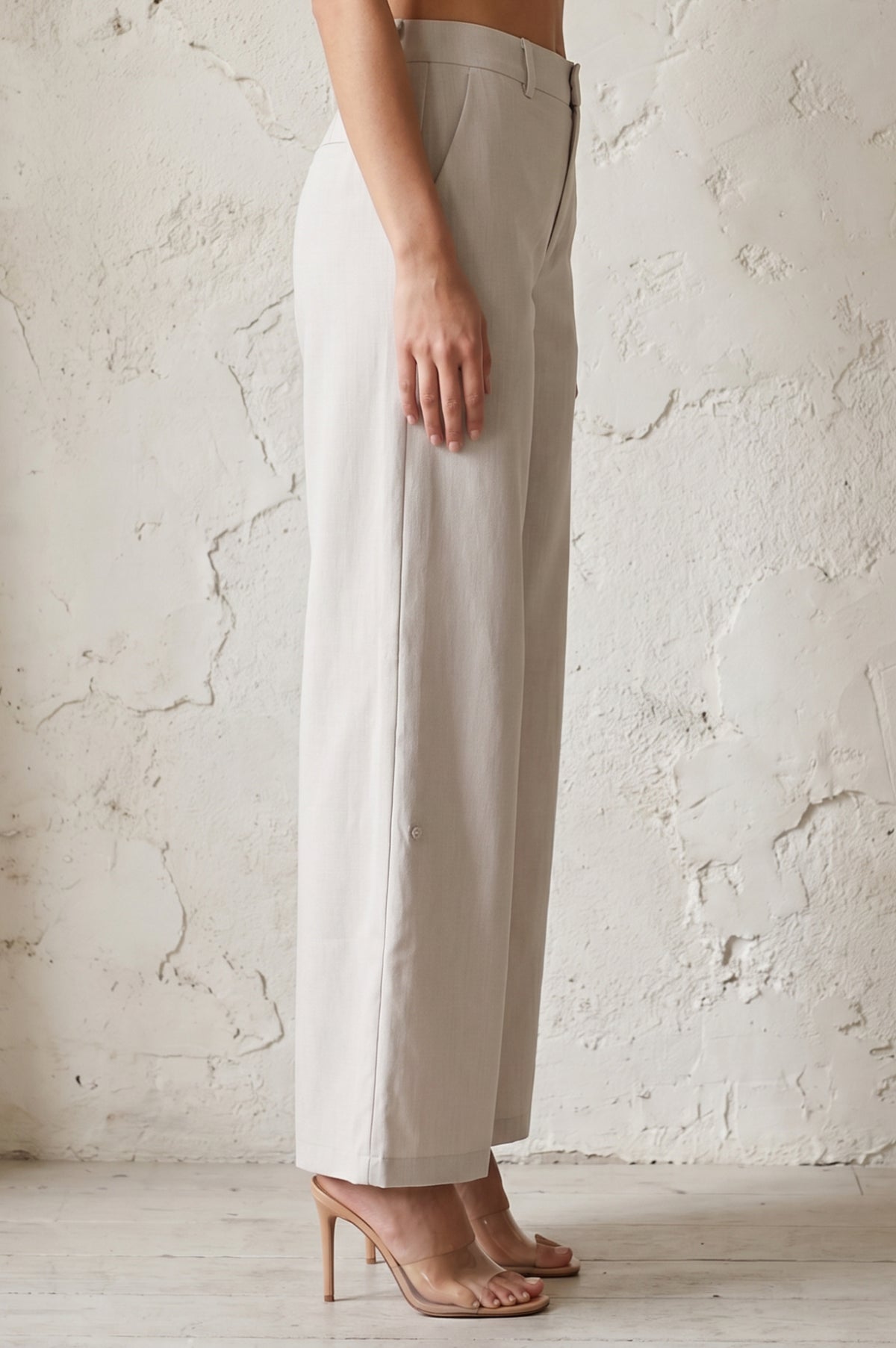 Beige Solid Ankle Length High Rise Boss pant