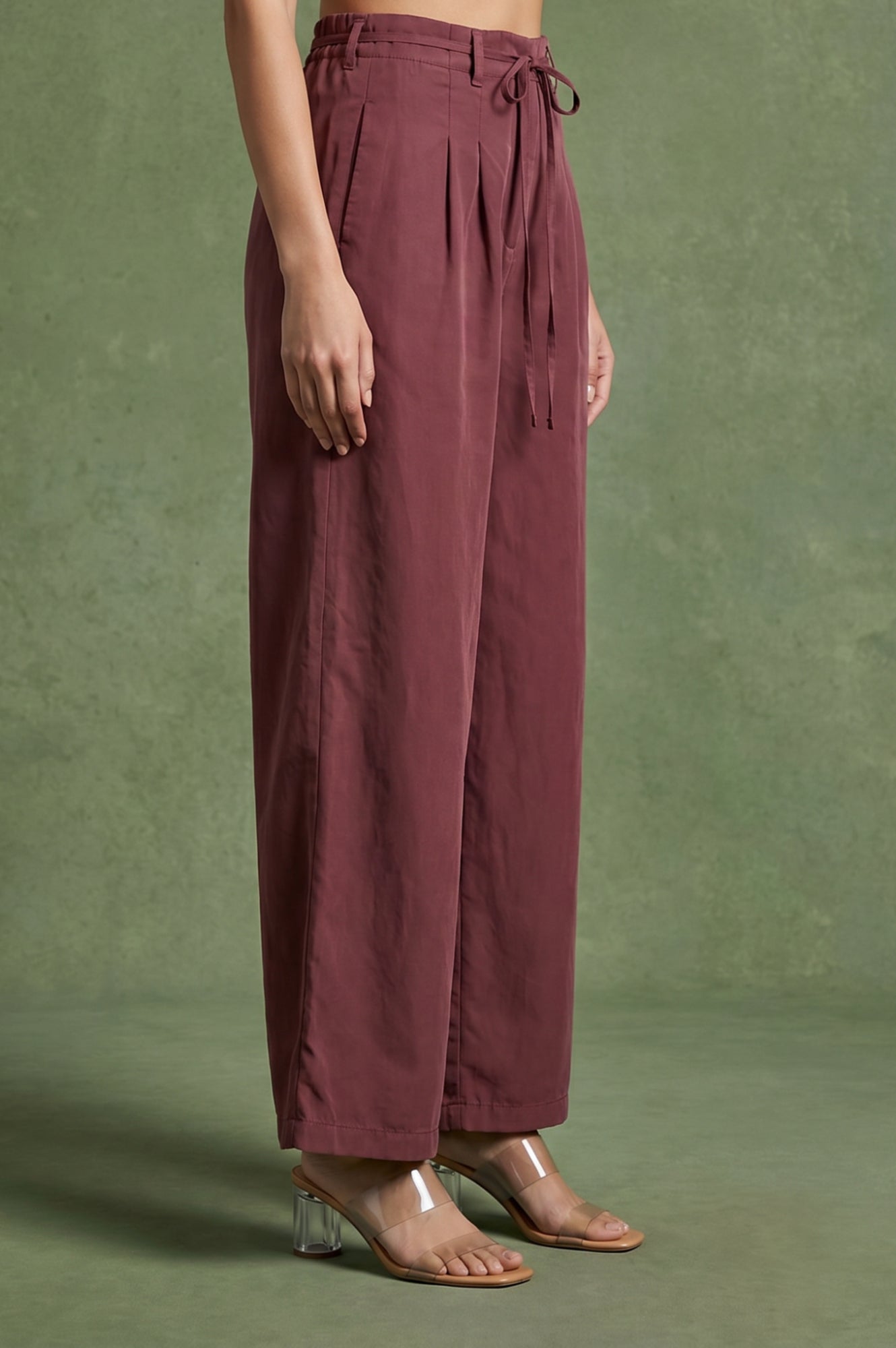 Maroon High Rise Wide-Leg Ankle Length Pants