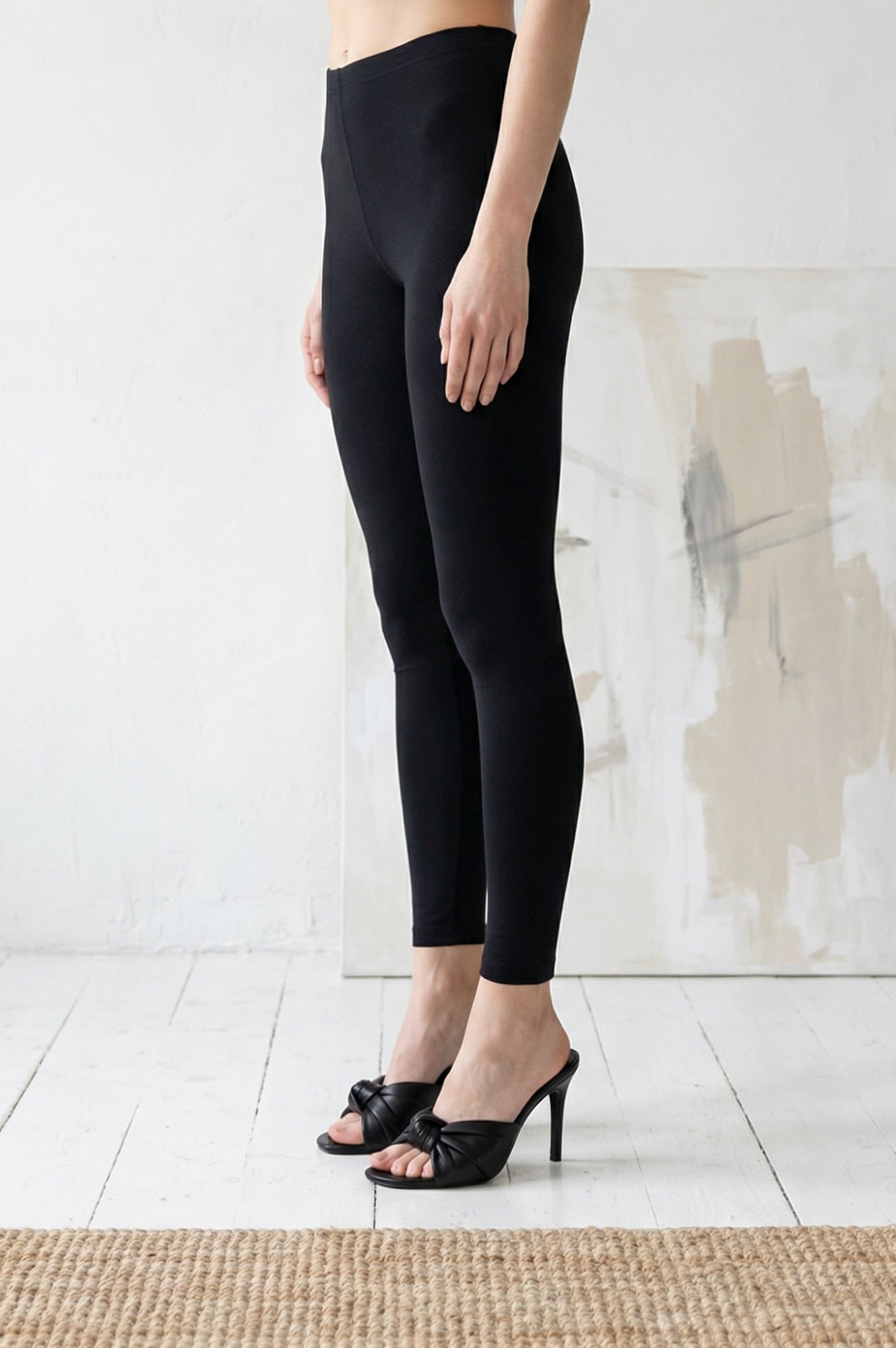 Black Textured Cotton Blend Skinny Fit Ankle Length Leggings