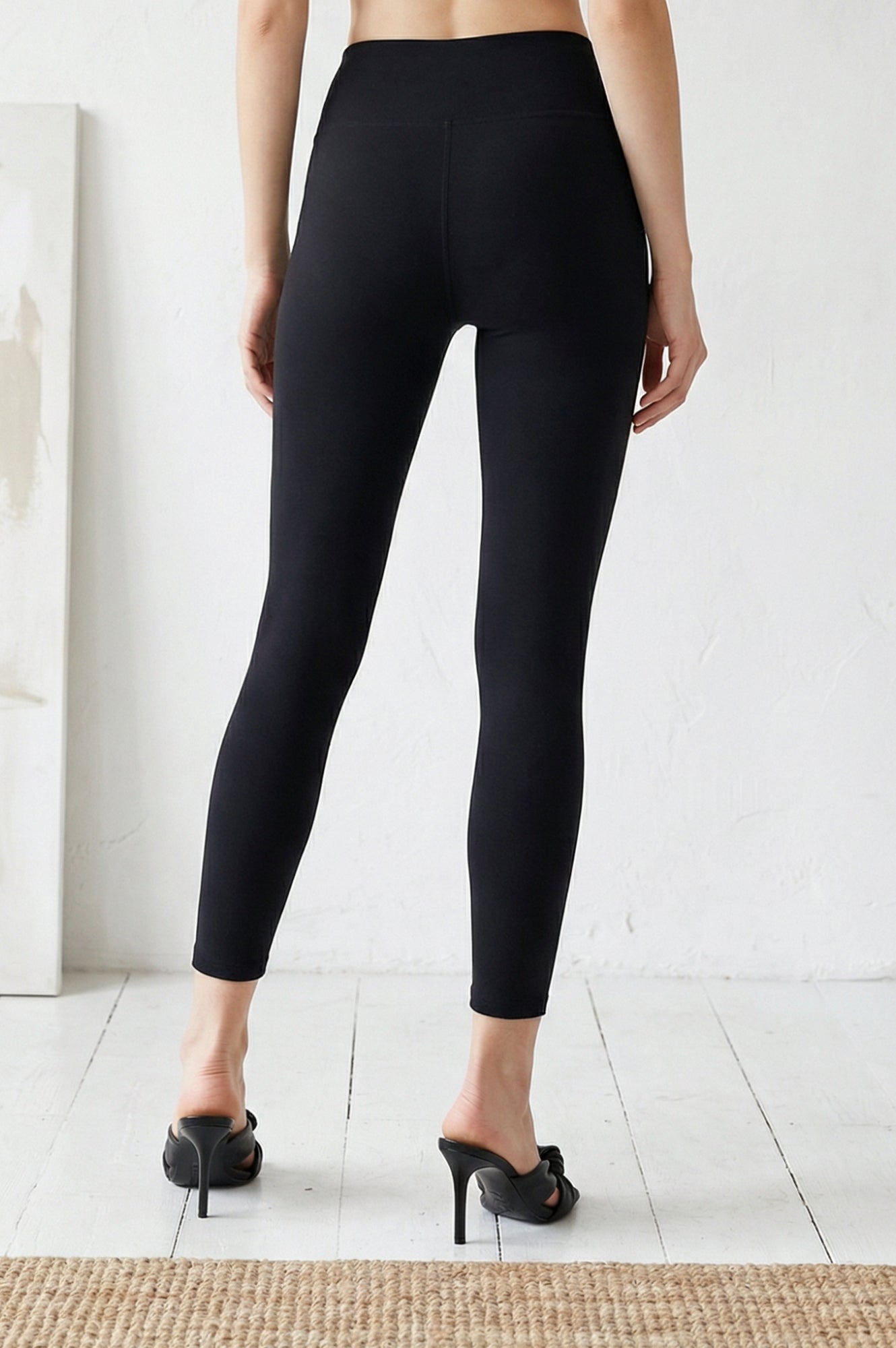 Black Textured Cotton Blend Skinny Fit Ankle Length Leggings