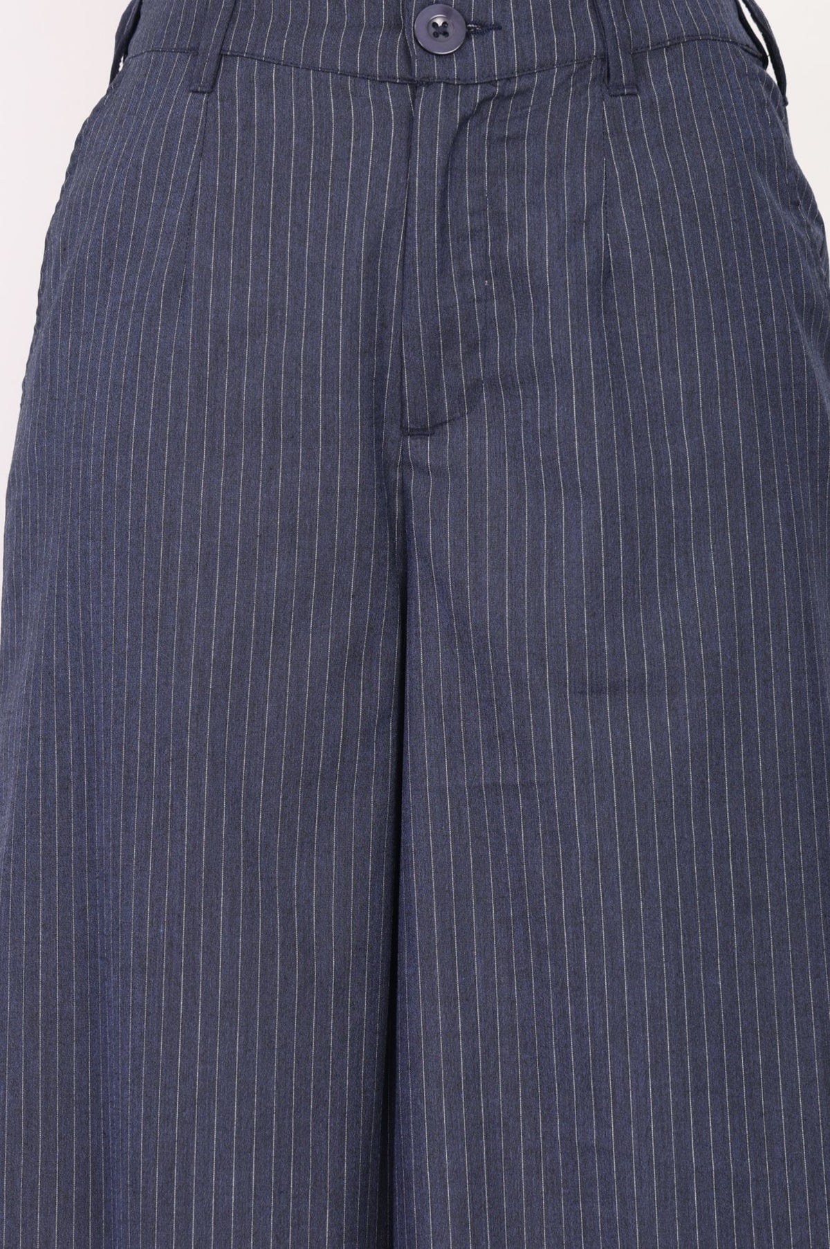 Navy Blue Striped Pinstripe Buttons Wide Leg Floor Length High Rise Pants
