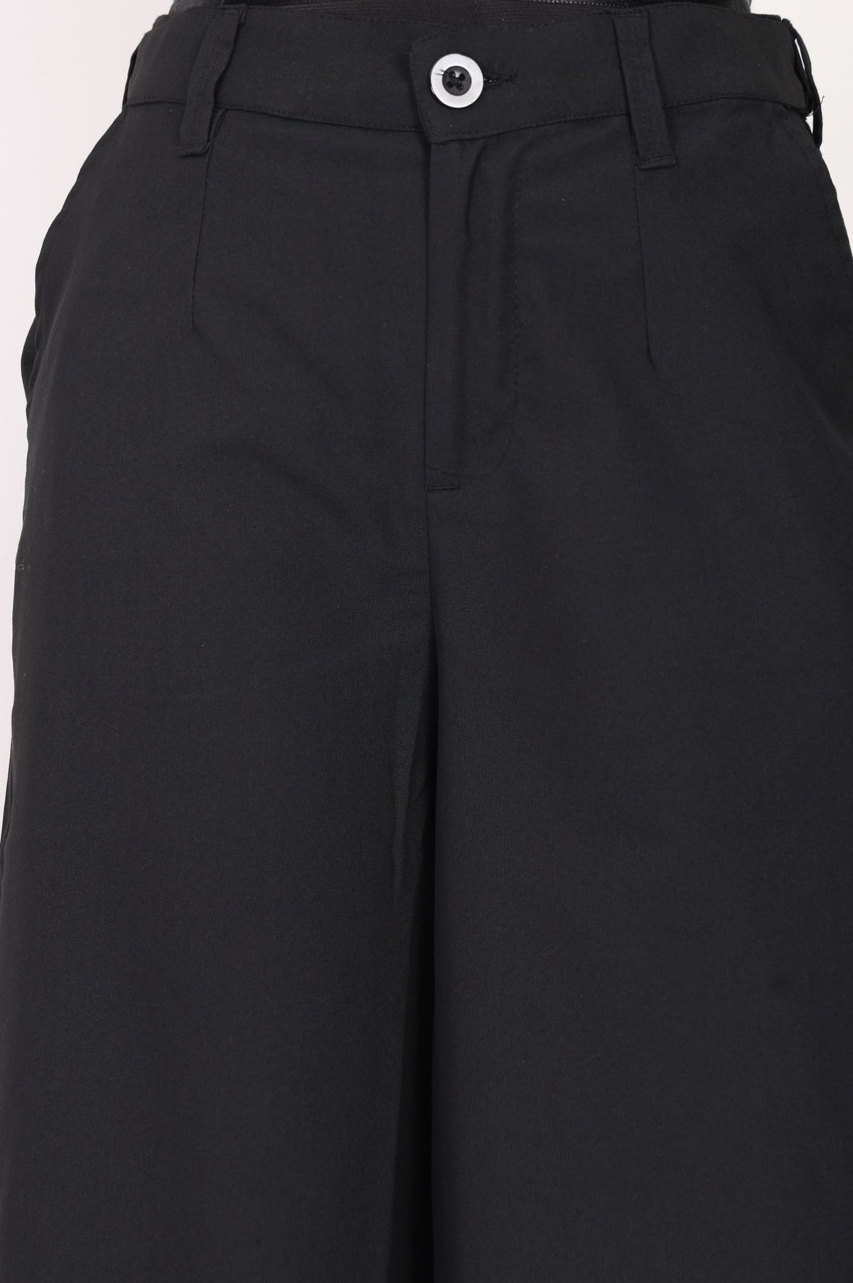 Black Solid Buttons Wide Leg Floor Length High Rise PANTS