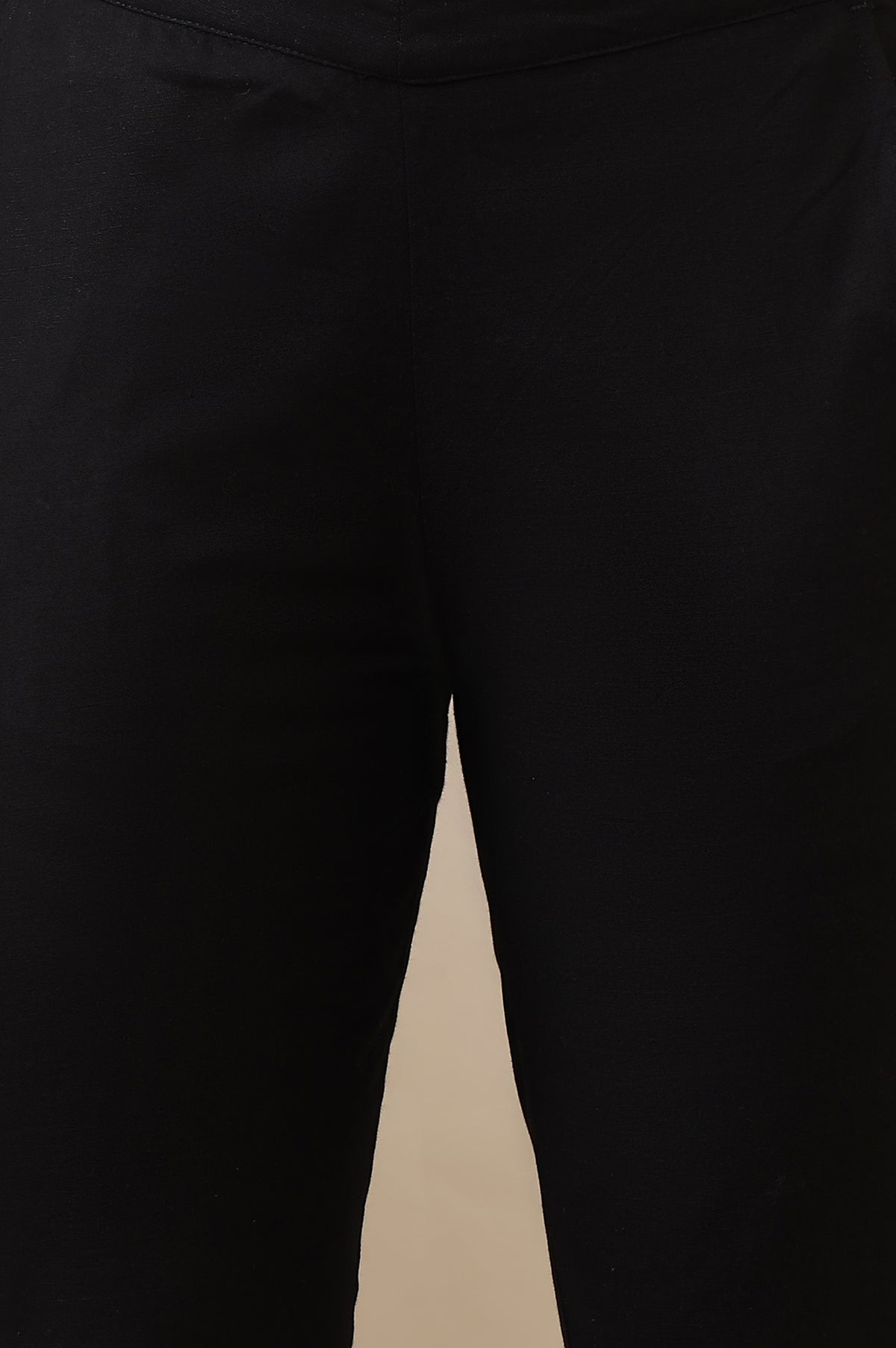 Black Solid Cotton Flax Mid Rise Ankle Length Slim Fit Trouser