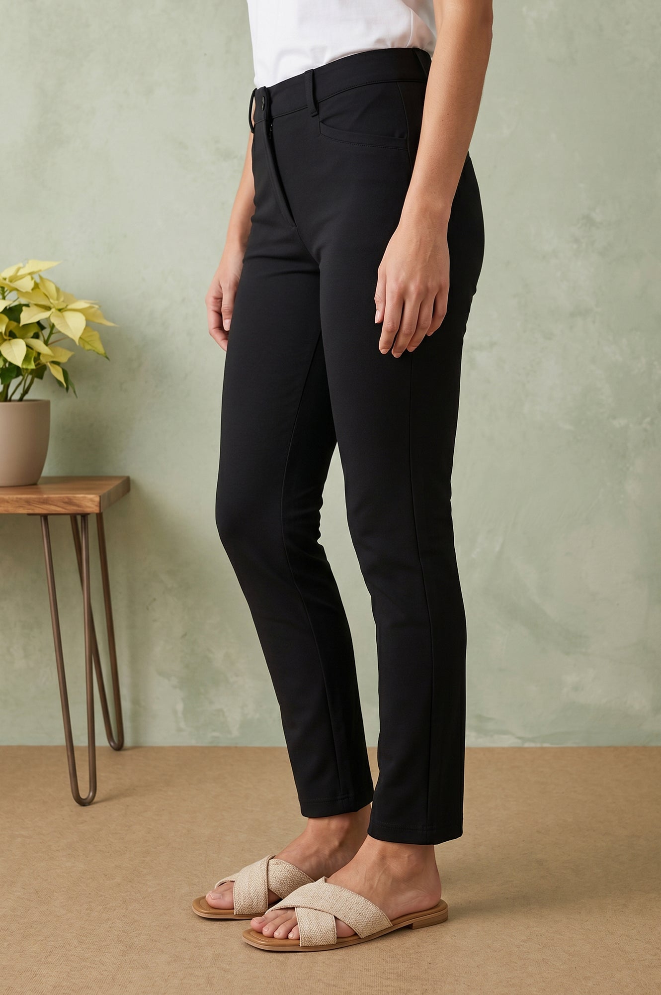 Black Slim Fit Ankle Length Trousers