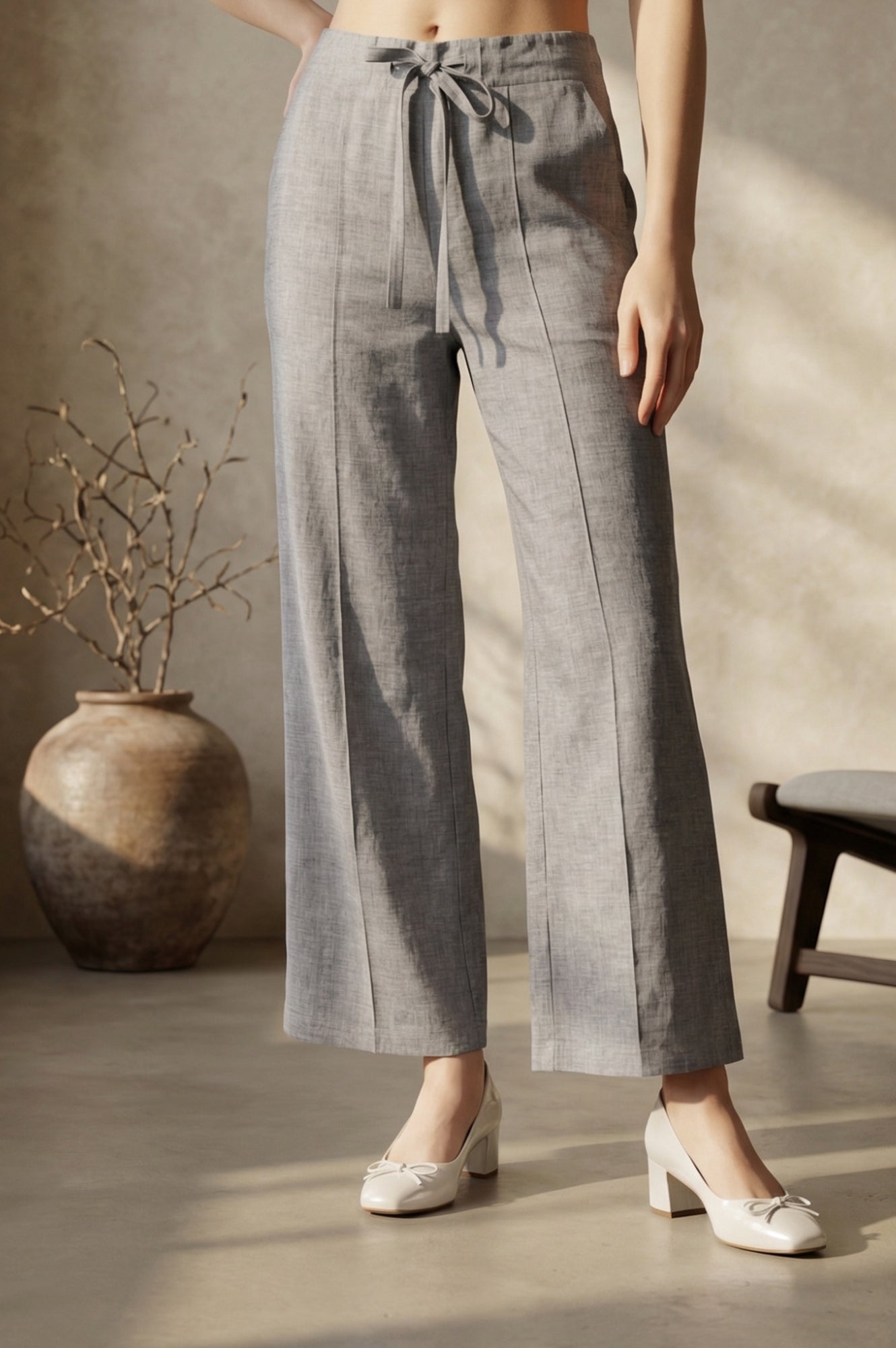 Grey Yarn Dyed Denim Palazzo