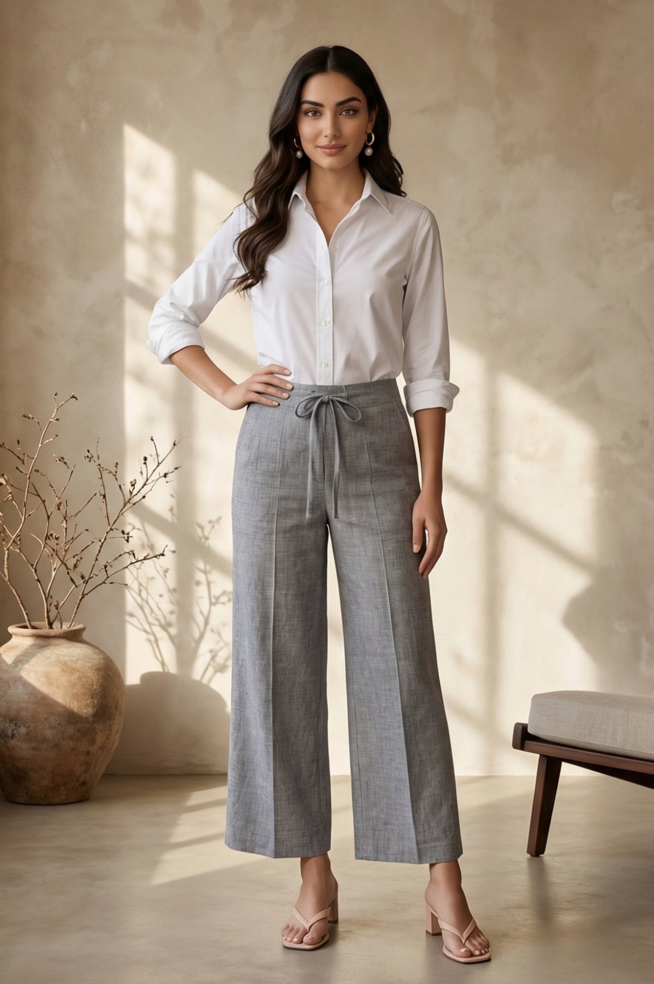 Grey Yarn Dyed Denim Palazzo
