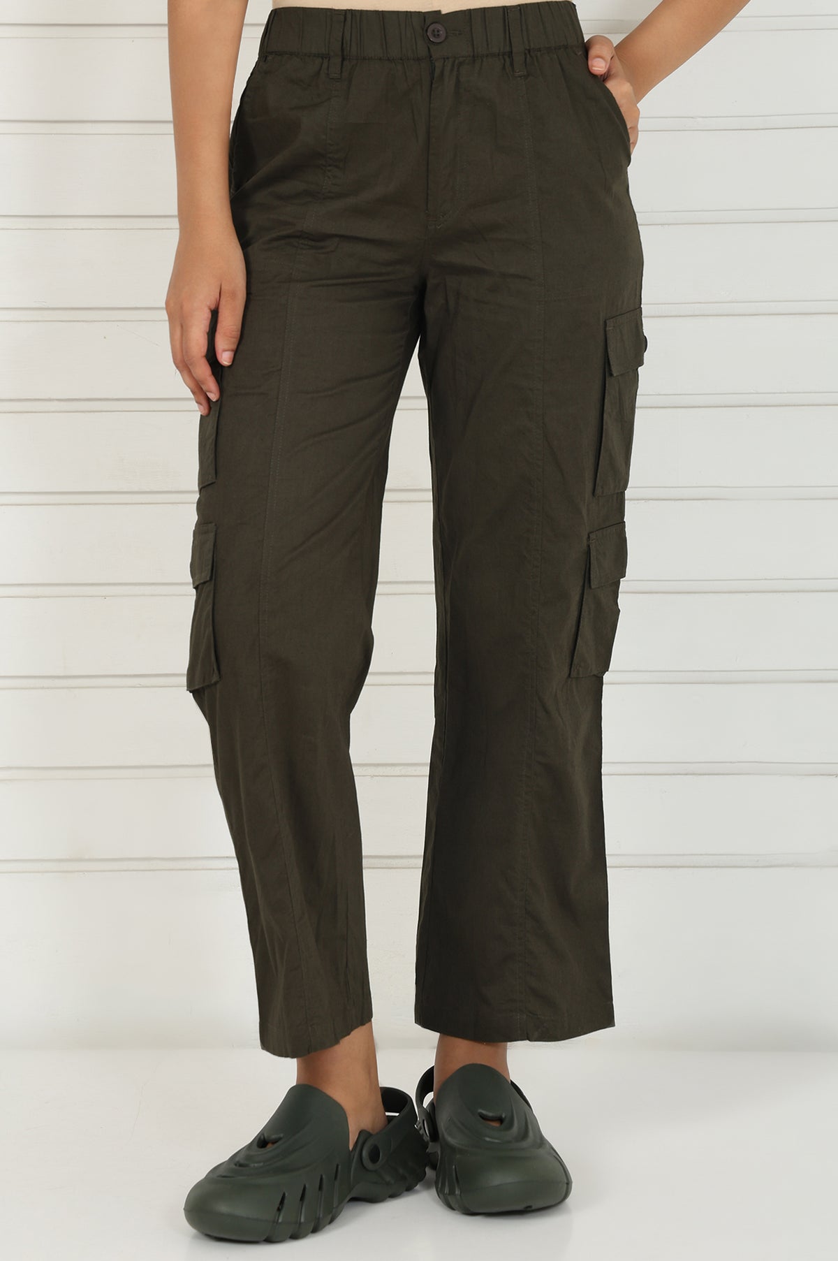 Olive Solid Pure Cotton Cargo