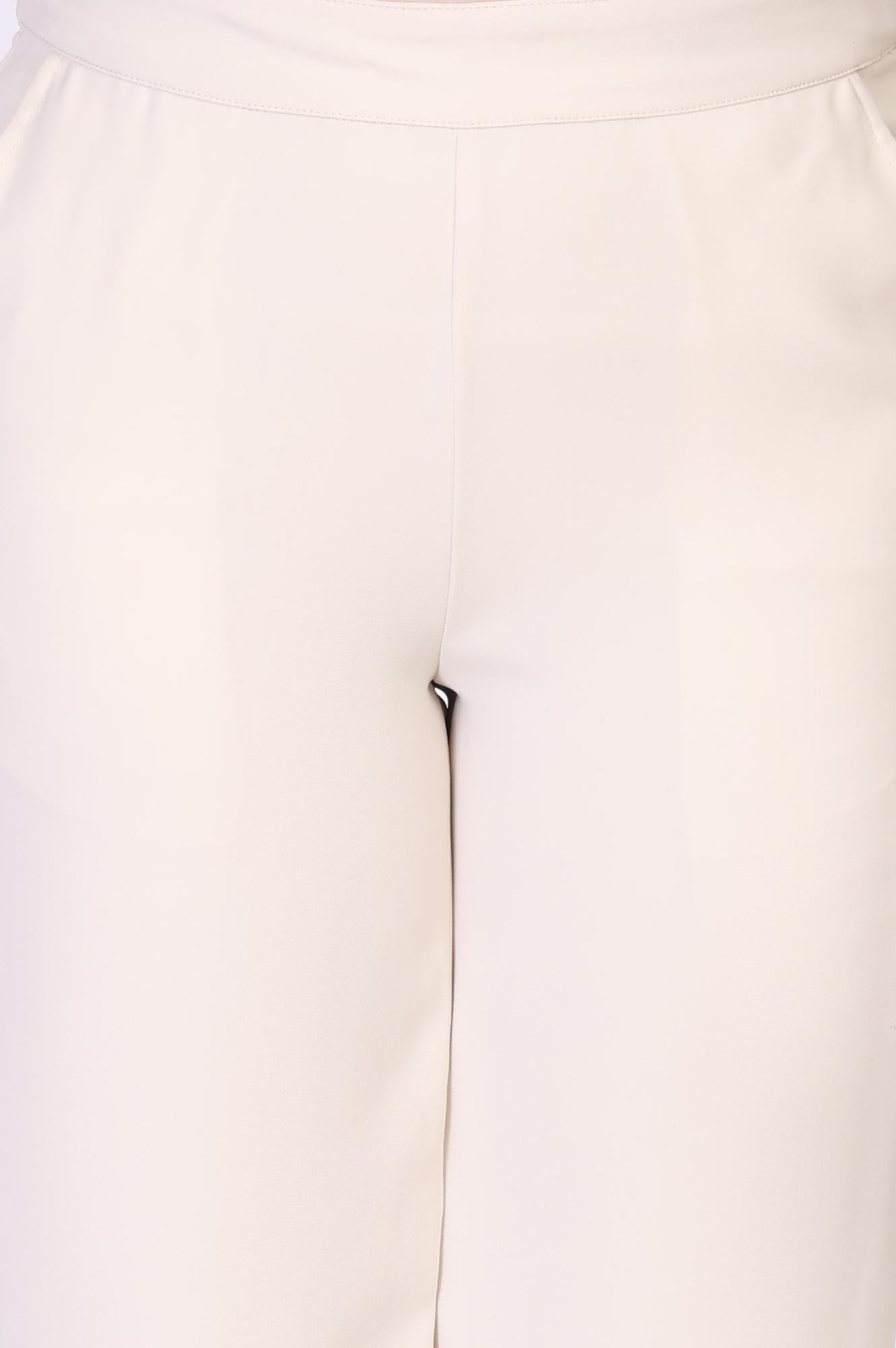 White Solid Straight-Leg Rayon Pants with YKK Zipper