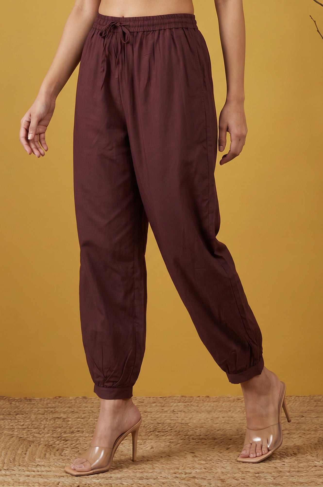 Maroon Mid Rise Ankle Length Jogger Pants