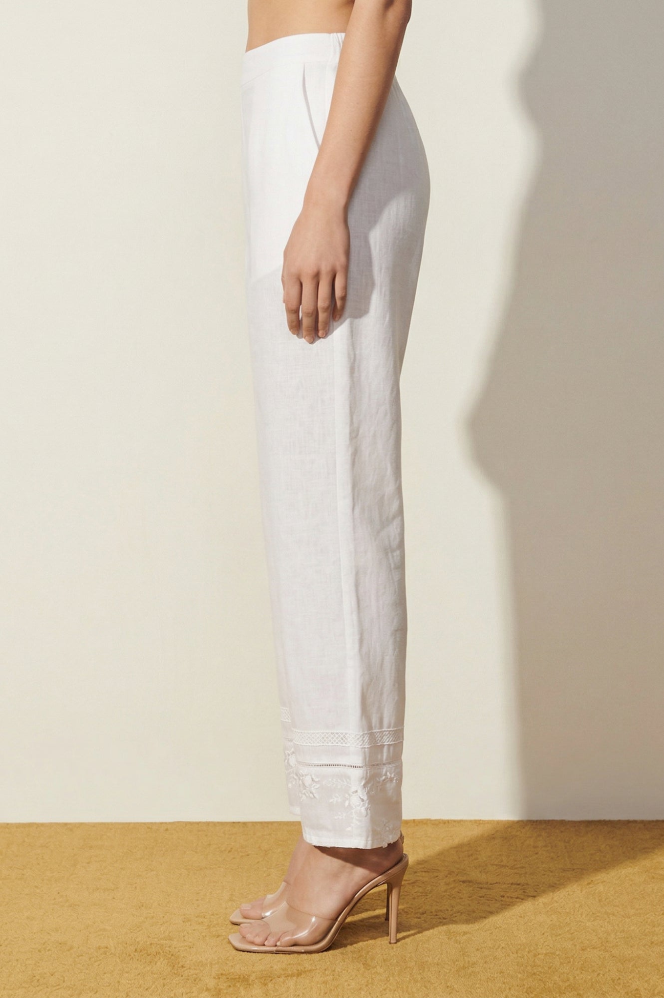 White Embroidered Pure Cotton Straight Fit Ankle Length Palazzo